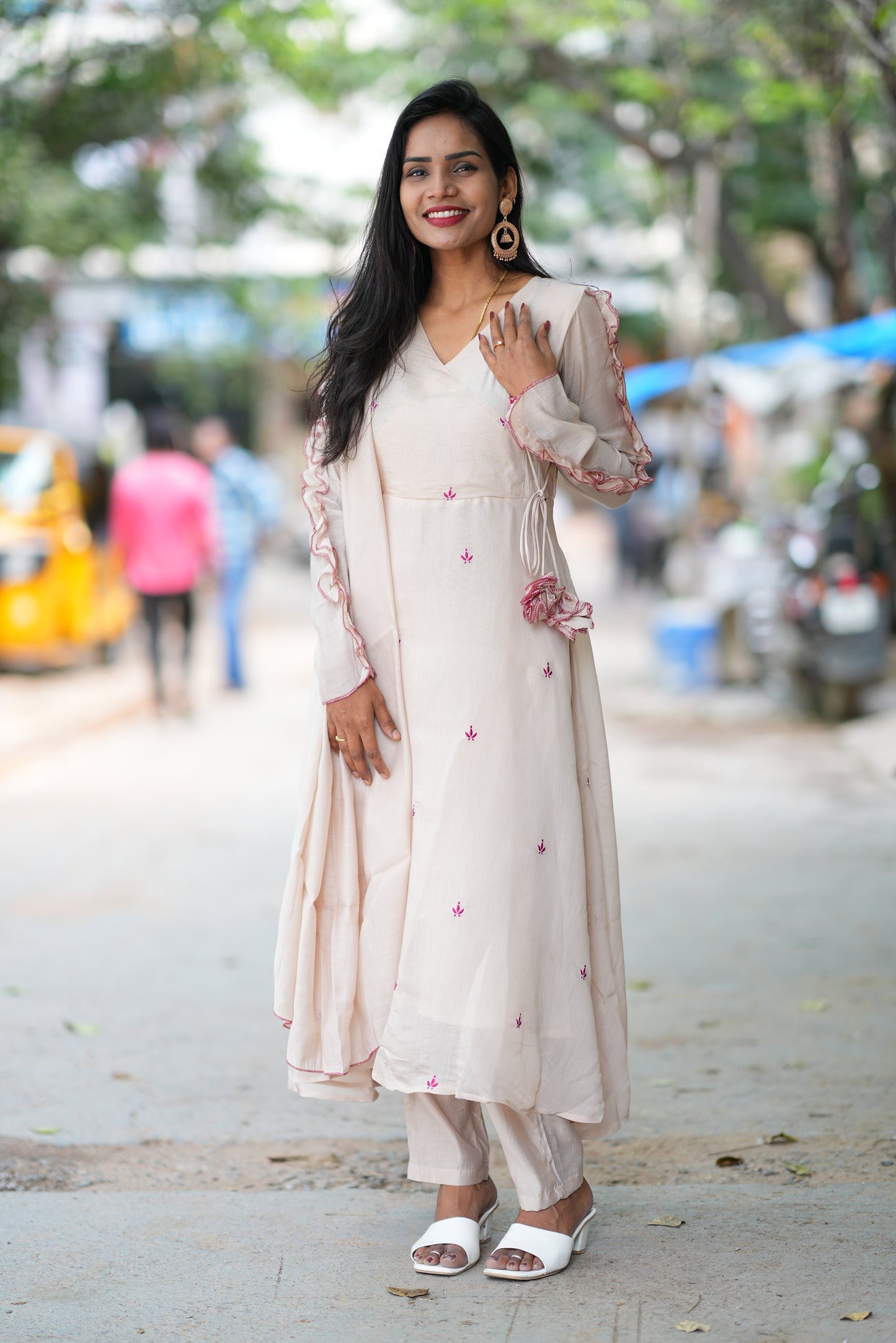 Biege Colour Boutique Style Mul Chanderi Designer 3 Piece Set