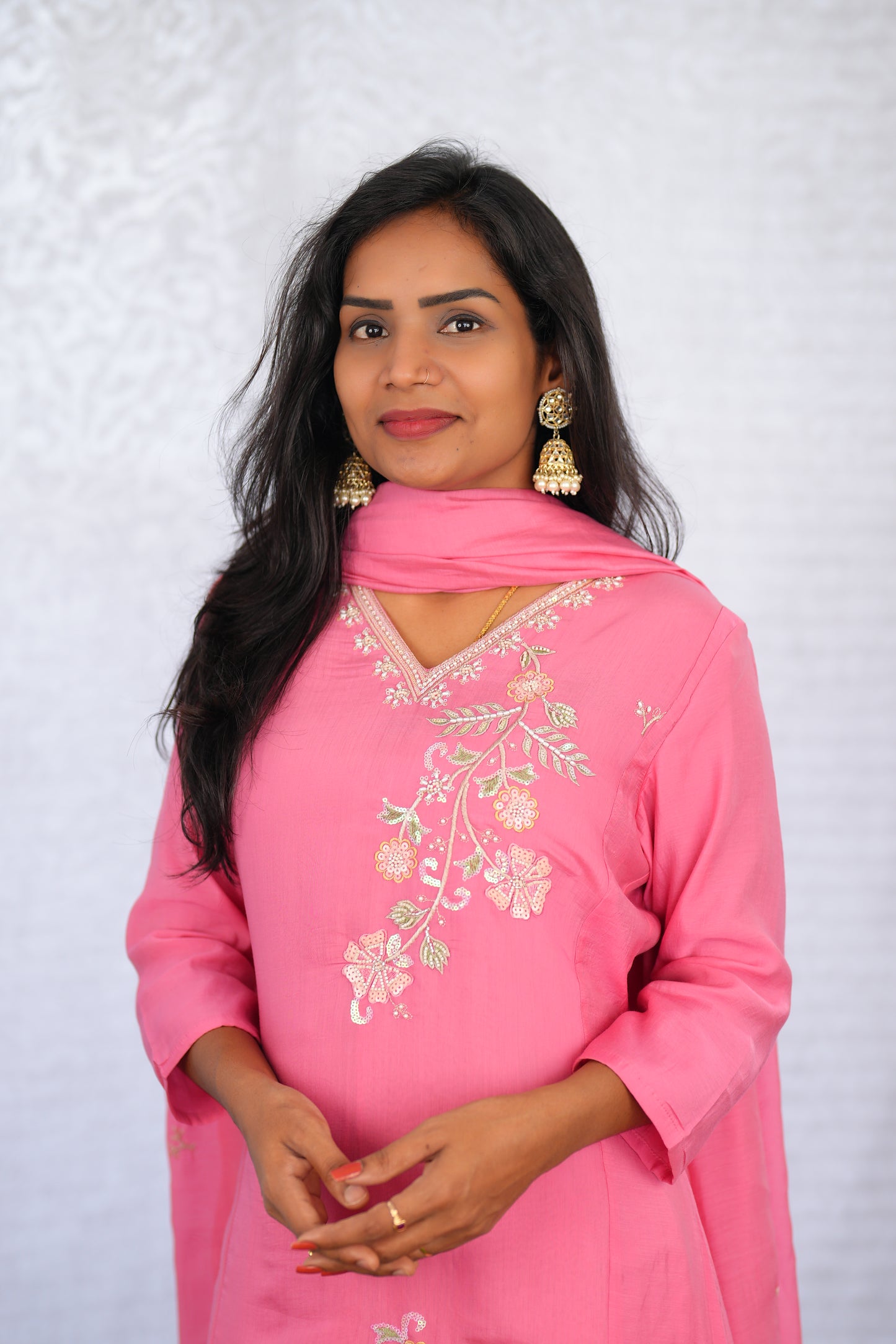 Pink Color Mul chanderi Party Wear 3 Piece set With Complete Lining