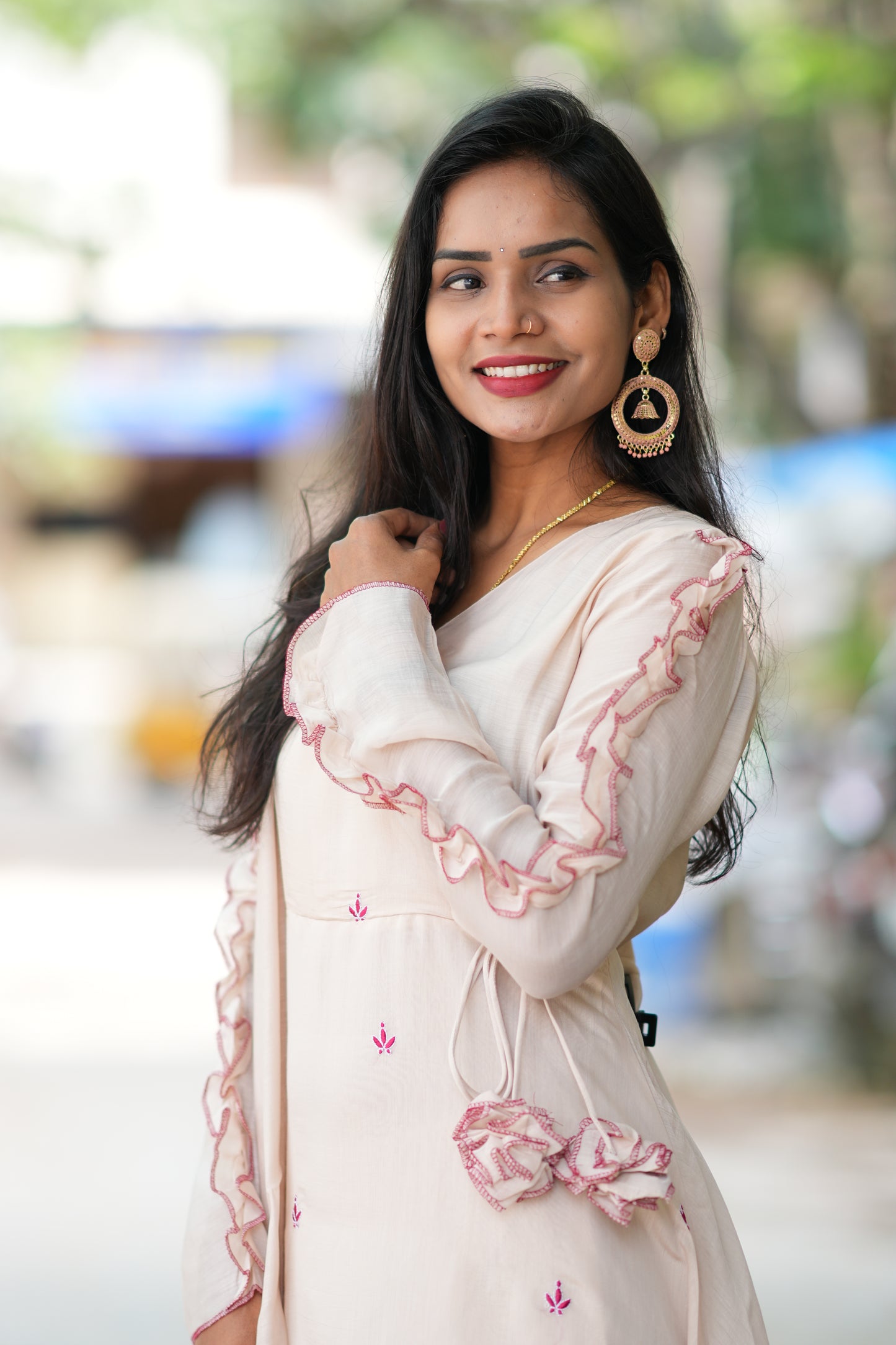 Biege Colour Boutique Style Mul Chanderi Designer 3 Piece Set