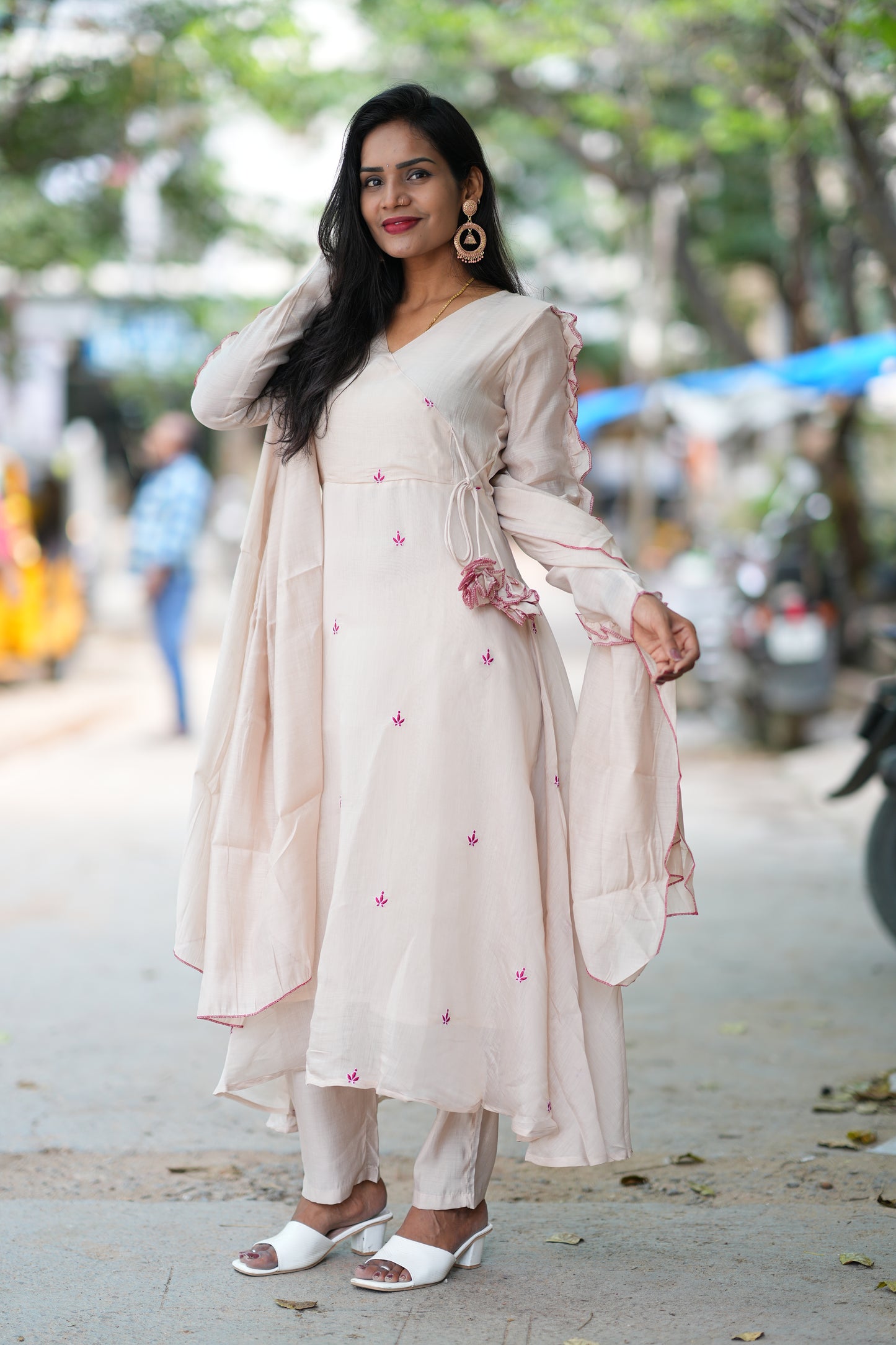 Biege Colour Boutique Style Mul Chanderi Designer 3 Piece Set