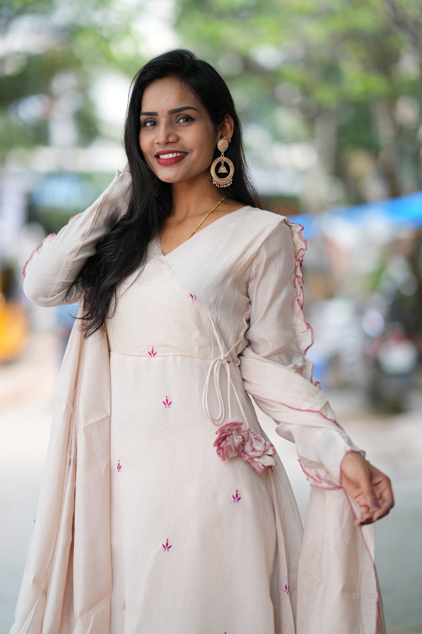 Biege Colour Boutique Style Mul Chanderi Designer 3 Piece Set