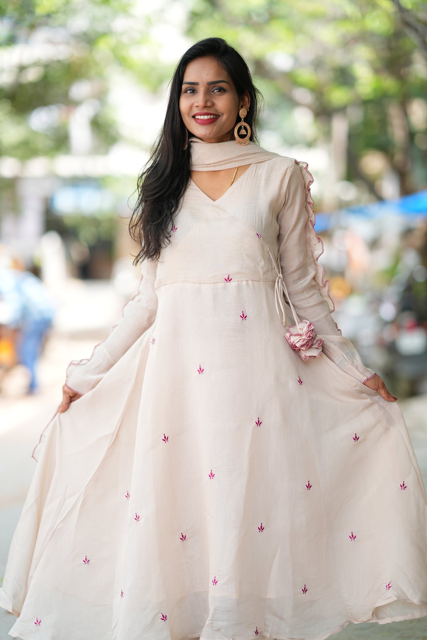 Biege Colour Boutique Style Mul Chanderi Designer 3 Piece Set