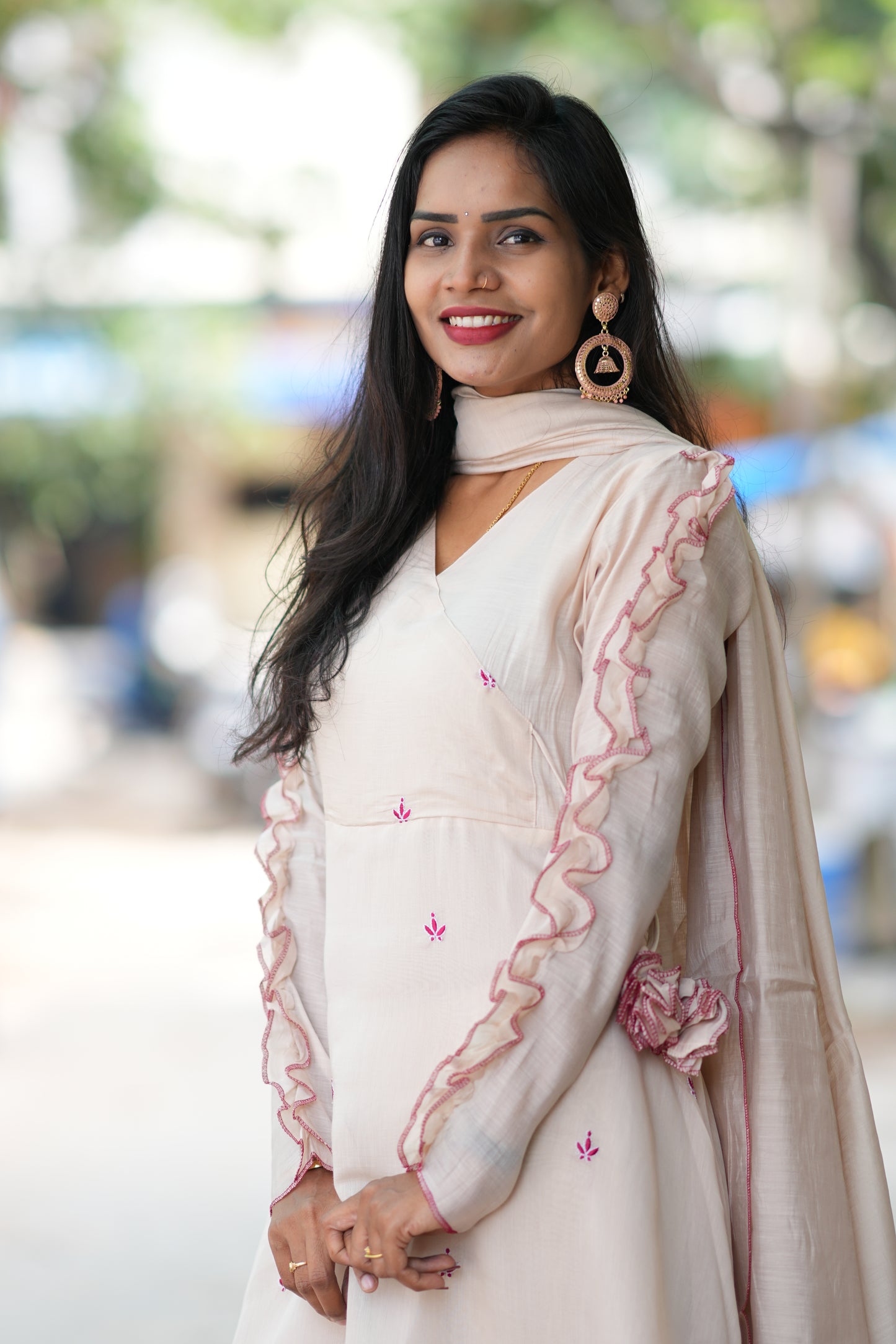 Biege Colour Boutique Style Mul Chanderi Designer 3 Piece Set