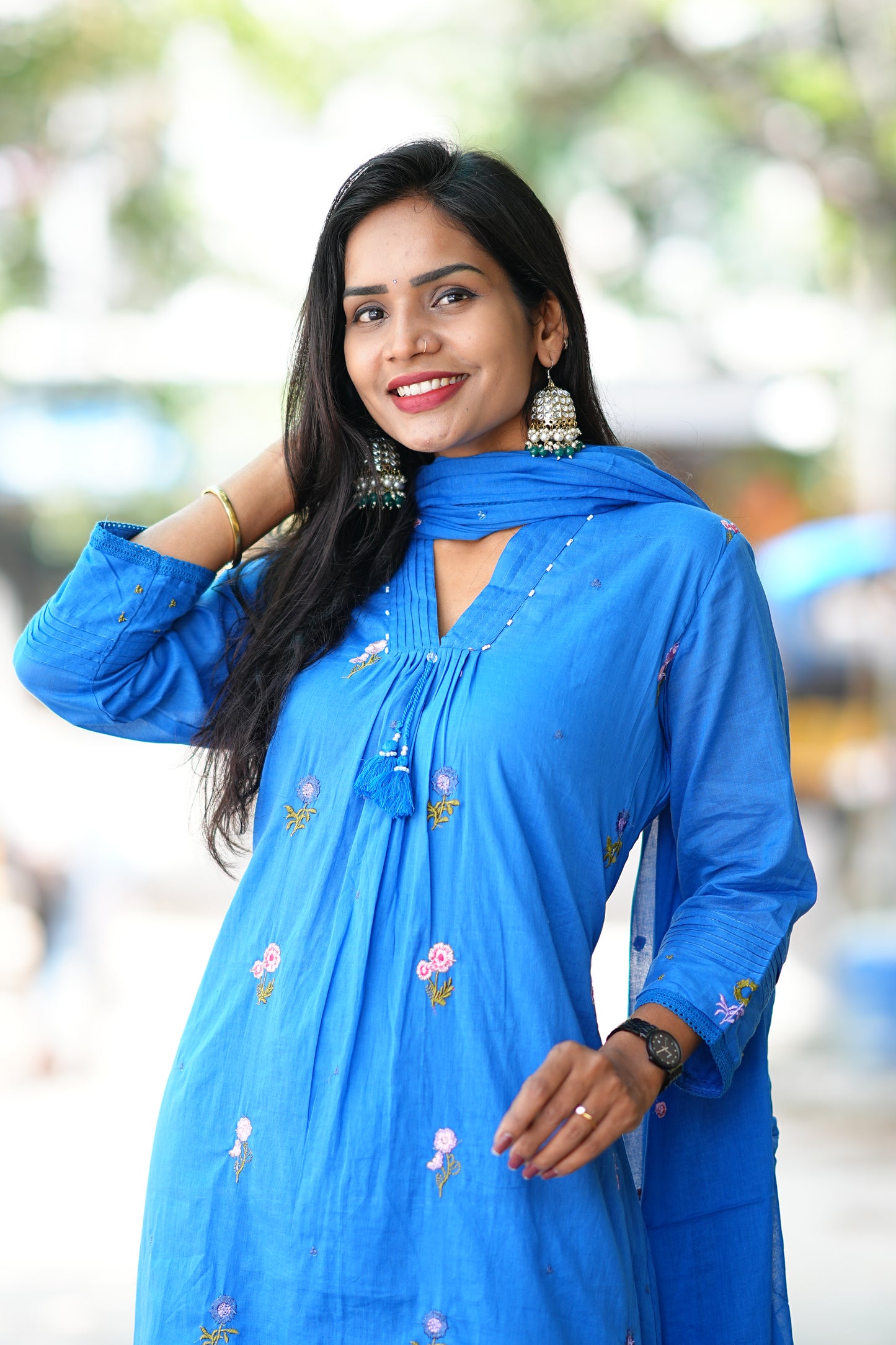 Designer Wear Royal Blue Color Mul Cotton 3 Piece Set With Complete Lining