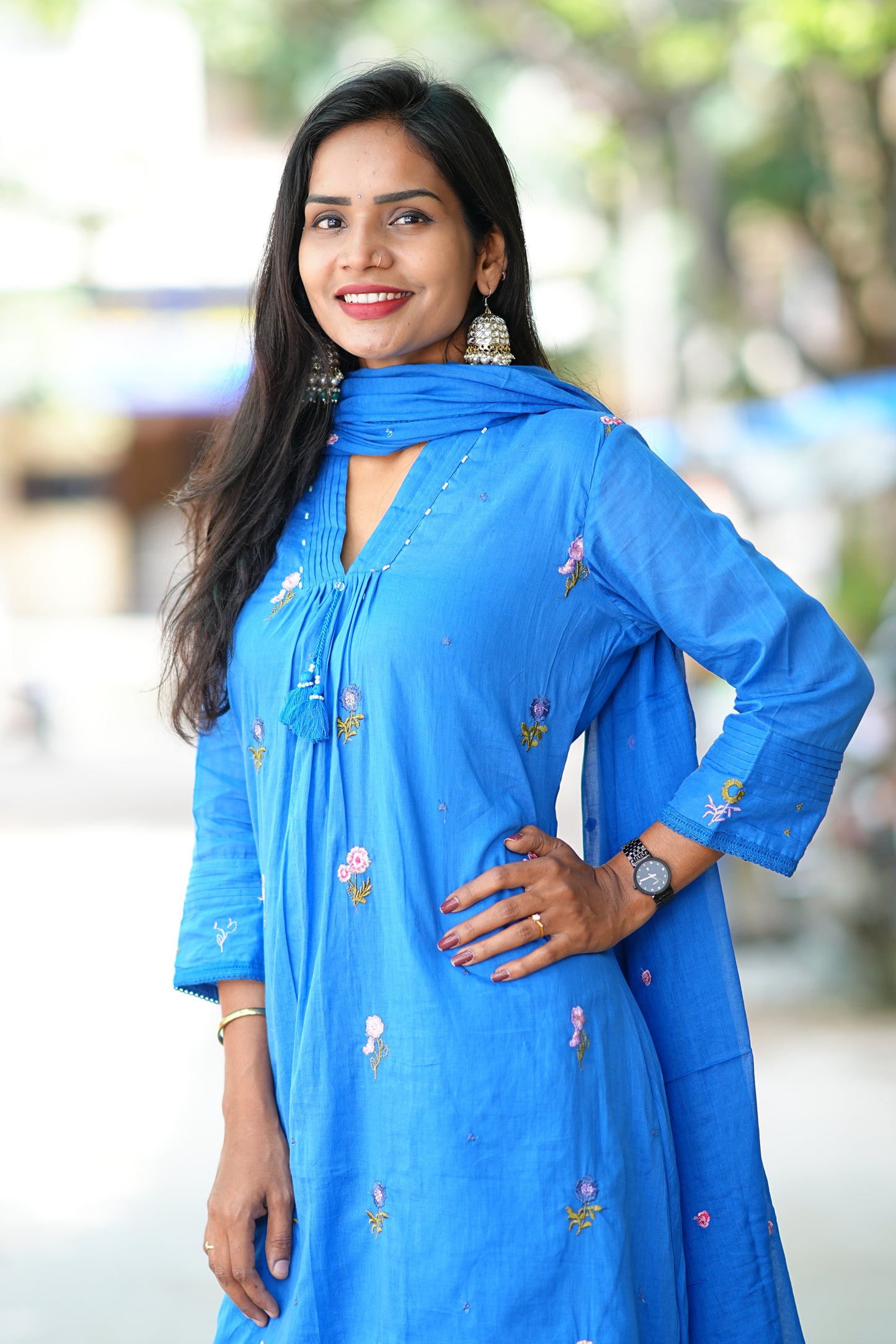 Designer Wear Royal Blue Color Mul Cotton 3 Piece Set With Complete Lining