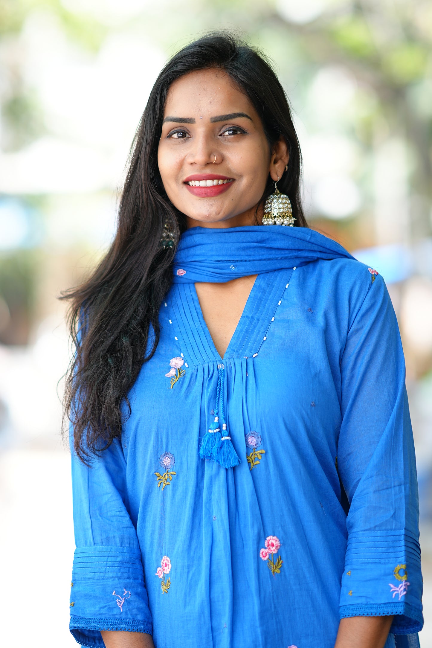 Designer Wear Royal Blue Color Mul Cotton 3 Piece Set With Complete Lining