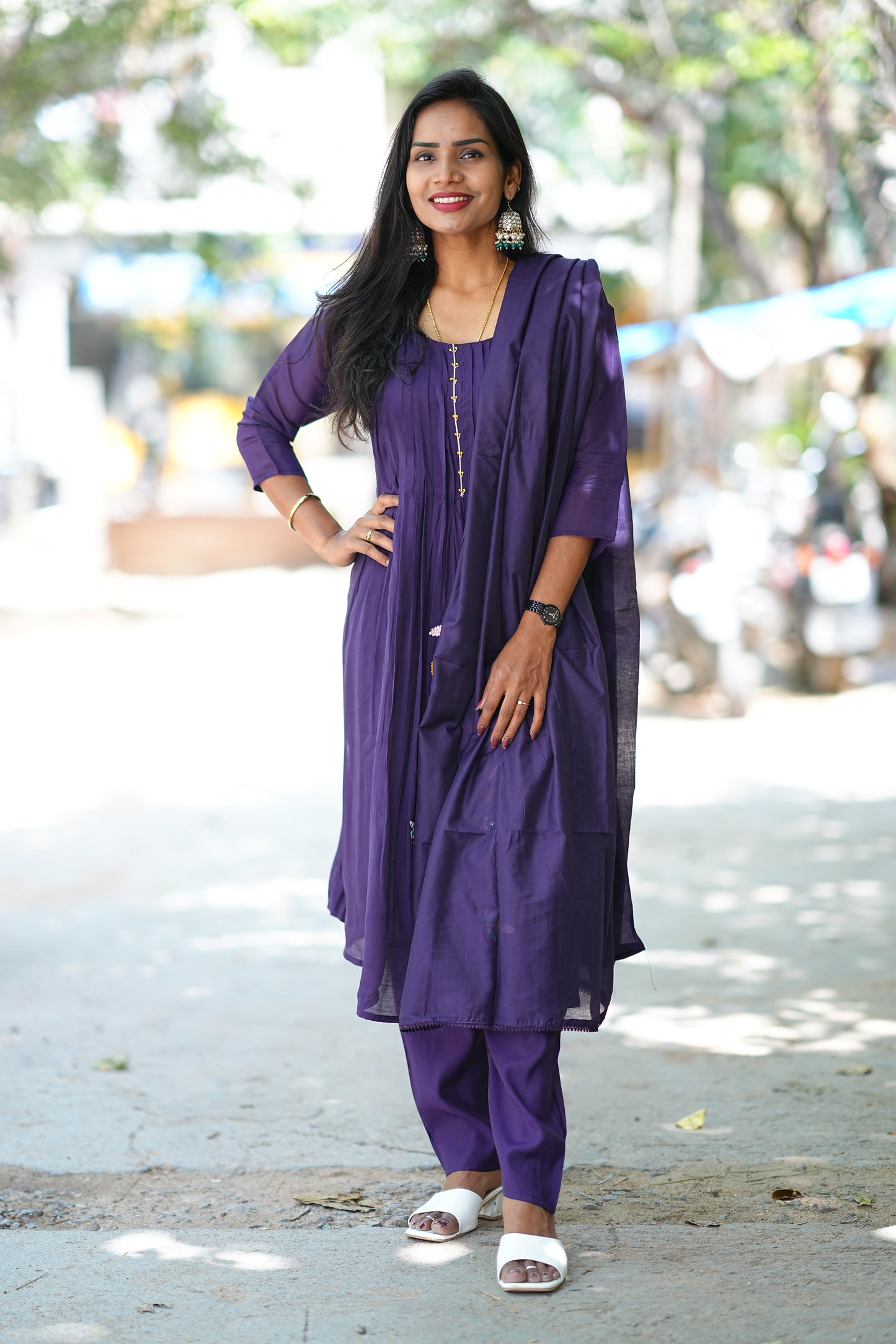 Purple Color Designer Wear Mul Chanderi 3 Piece Set