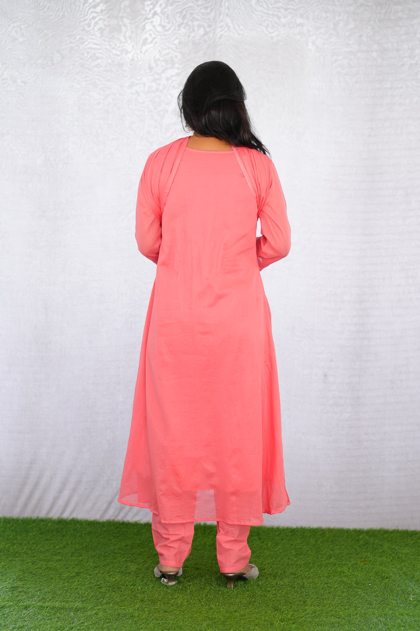 Pink Color Mul Cotton 3 Piece Set With Embroidery work and Complete Lining