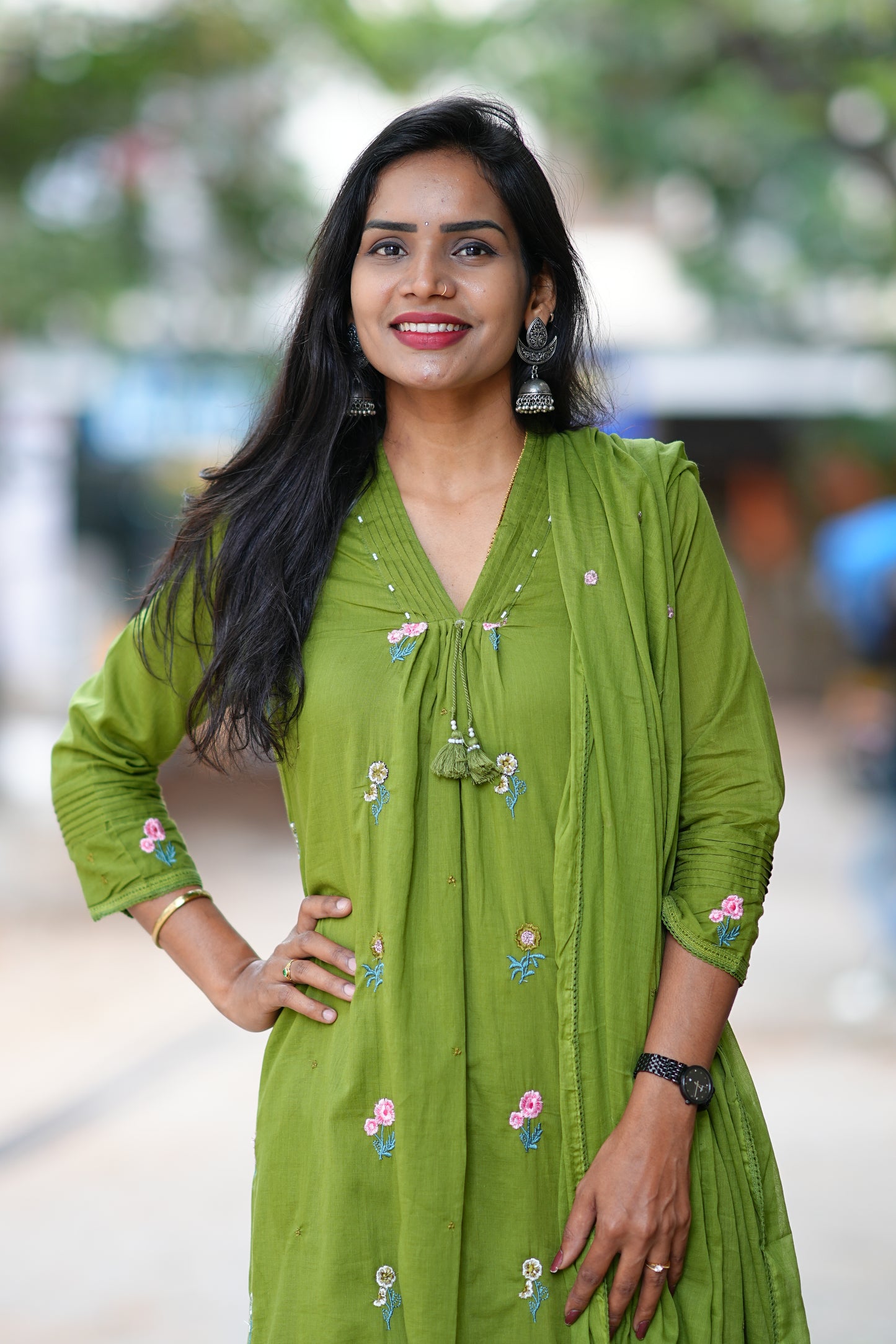 Designer Wear Mehendhi Green Color Mul Cotton 3 Piece Set With Complete Lining