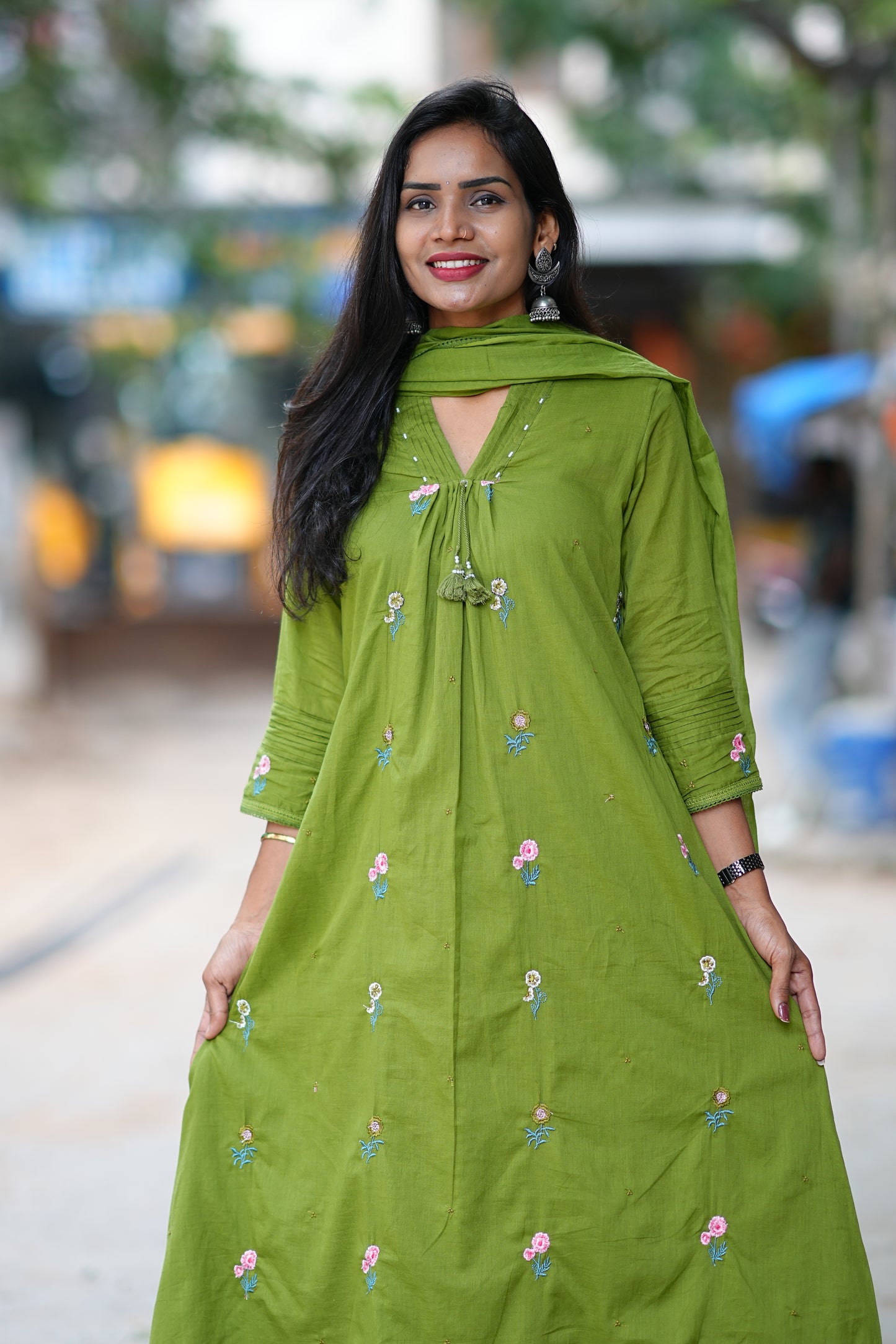 Designer Wear Mehendhi Green Color Mul Cotton 3 Piece Set With Complete Lining