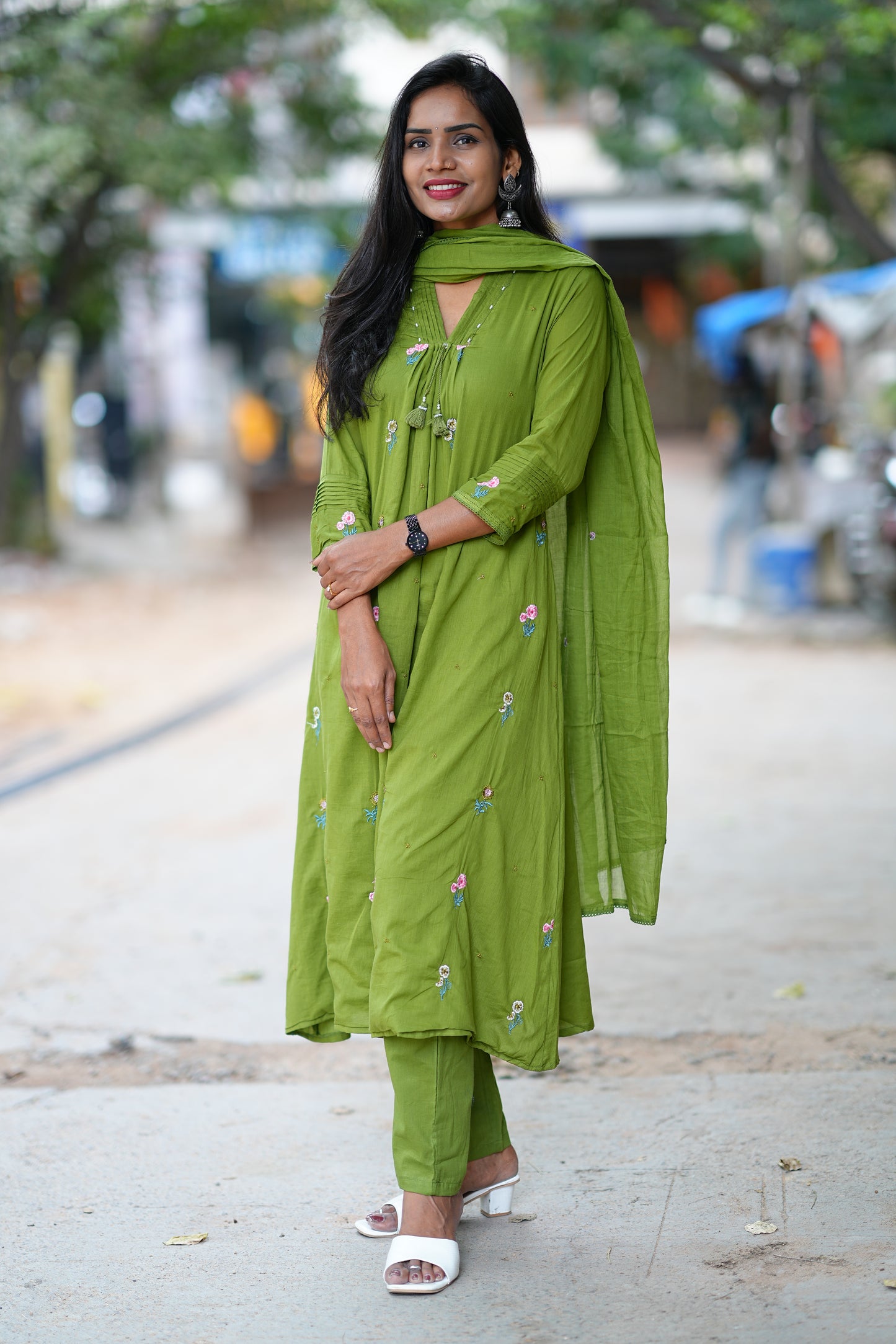 Designer Wear Mehendhi Green Color Mul Cotton 3 Piece Set With Complete Lining