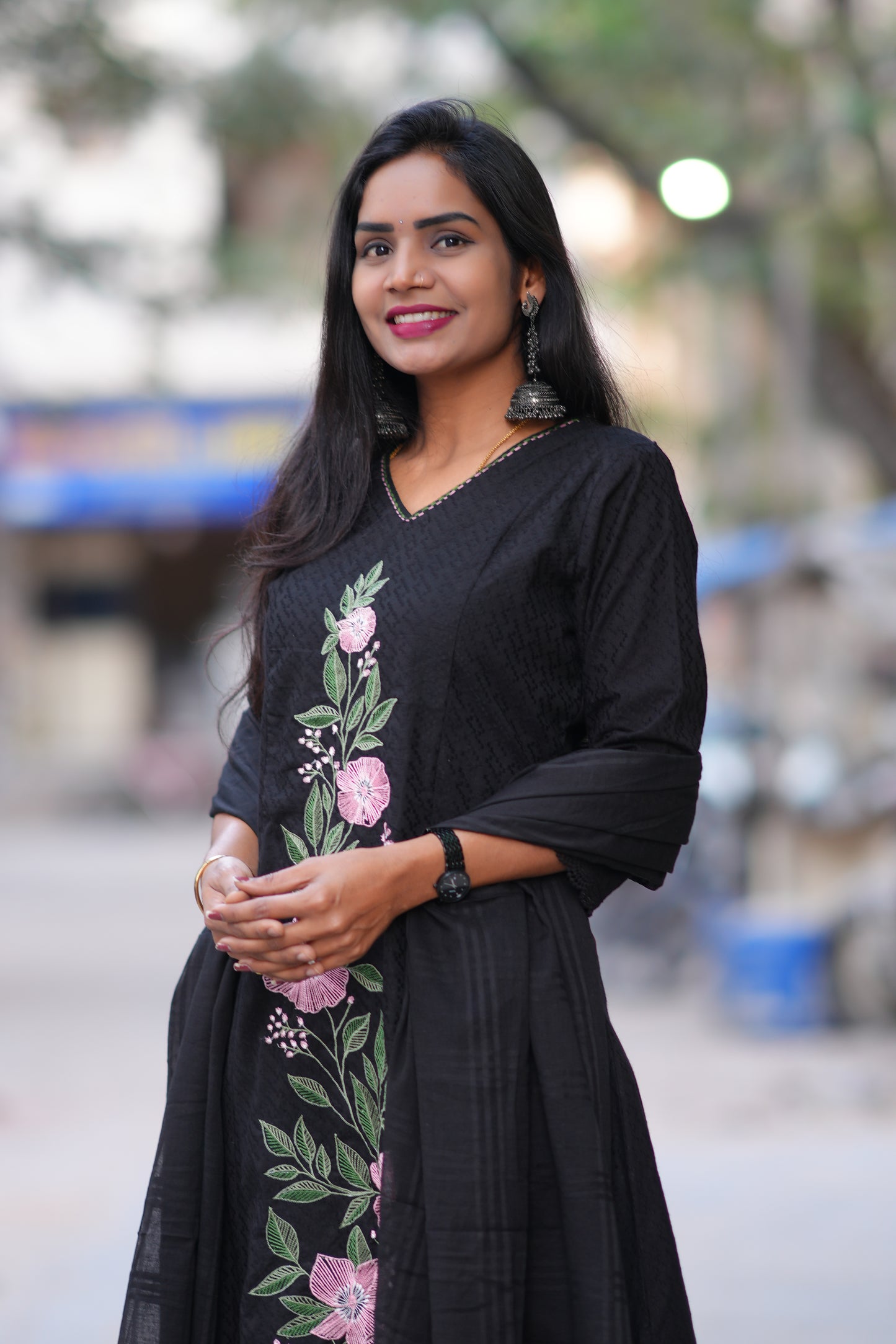 Black Color Pure Mul Cotton with Embroidery Work and Complete lining