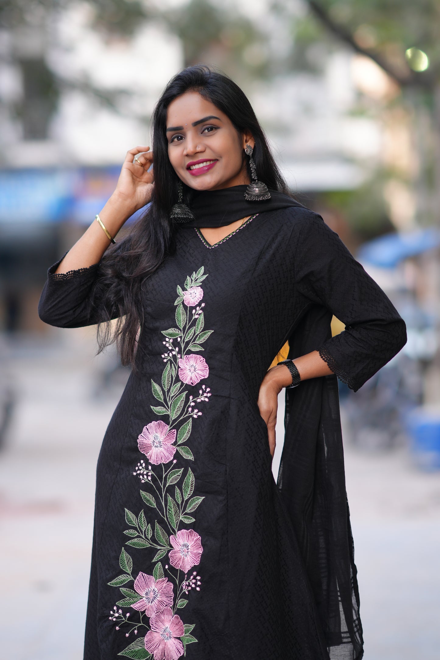 Black Color Pure Mul Cotton with Embroidery Work and Complete lining