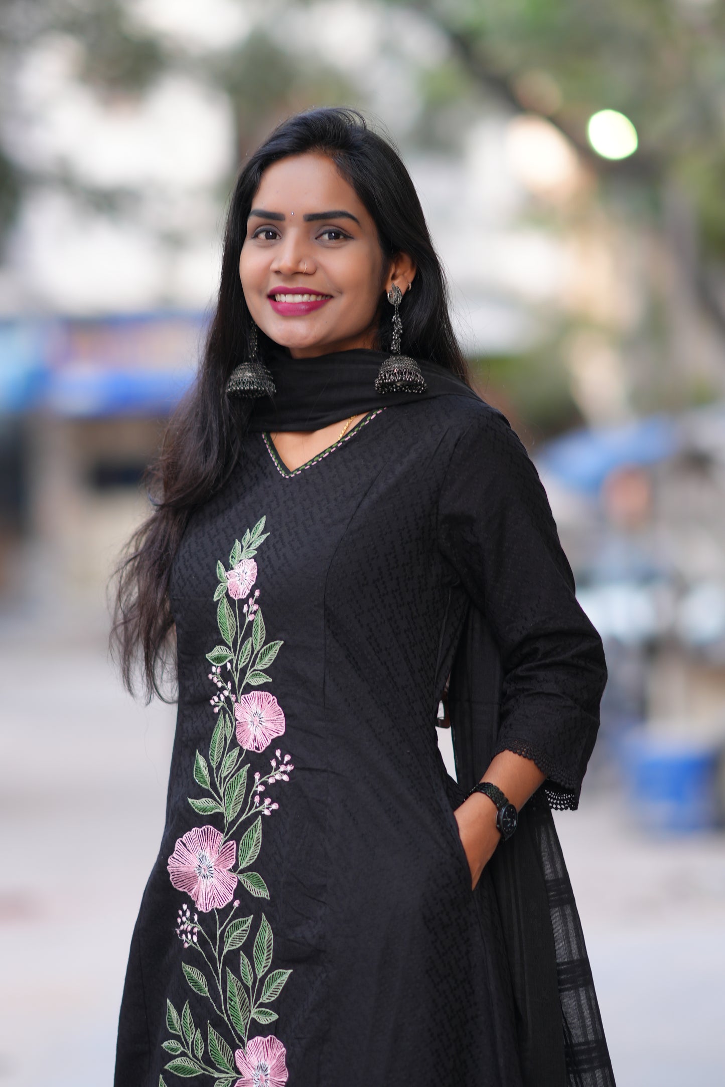 Black Color Pure Mul Cotton with Embroidery Work and Complete lining