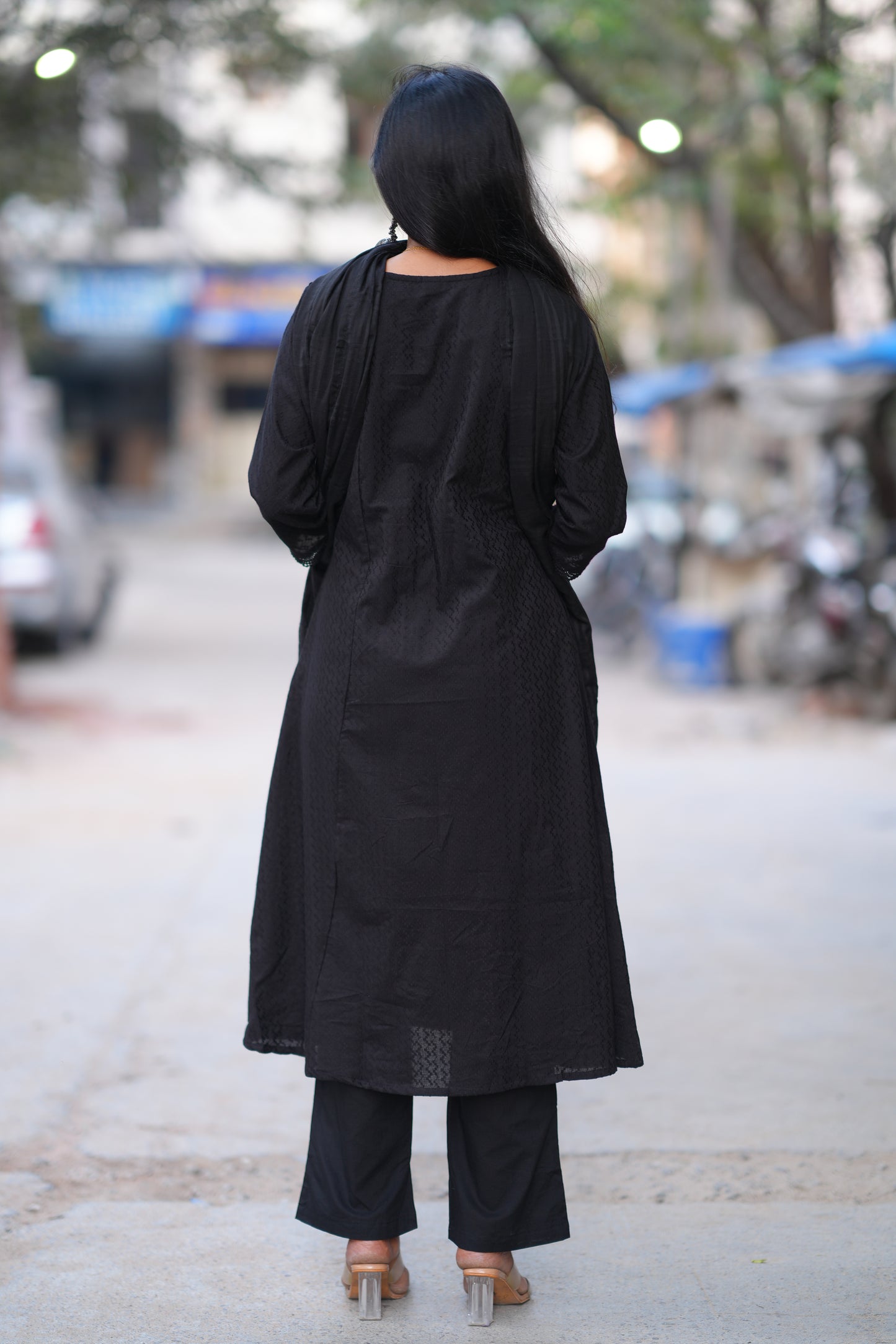 Black Color Pure Mul Cotton with Embroidery Work and Complete lining