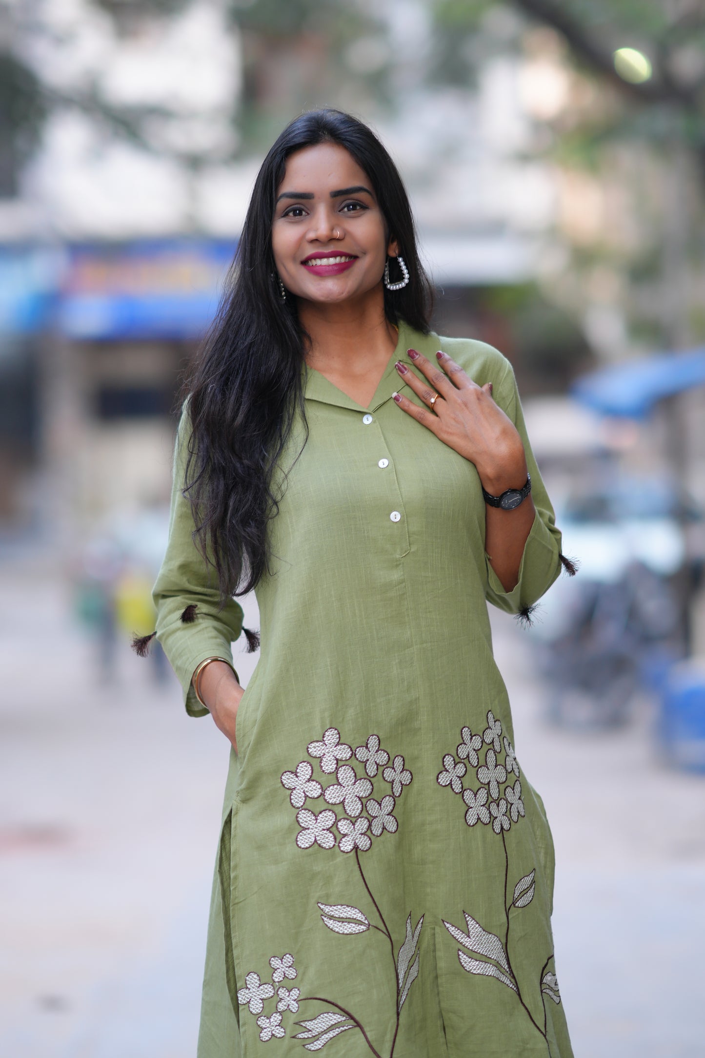 Mehendi Green Color Jaipur Cotton Office Wear Coord Set With Embroidery Work