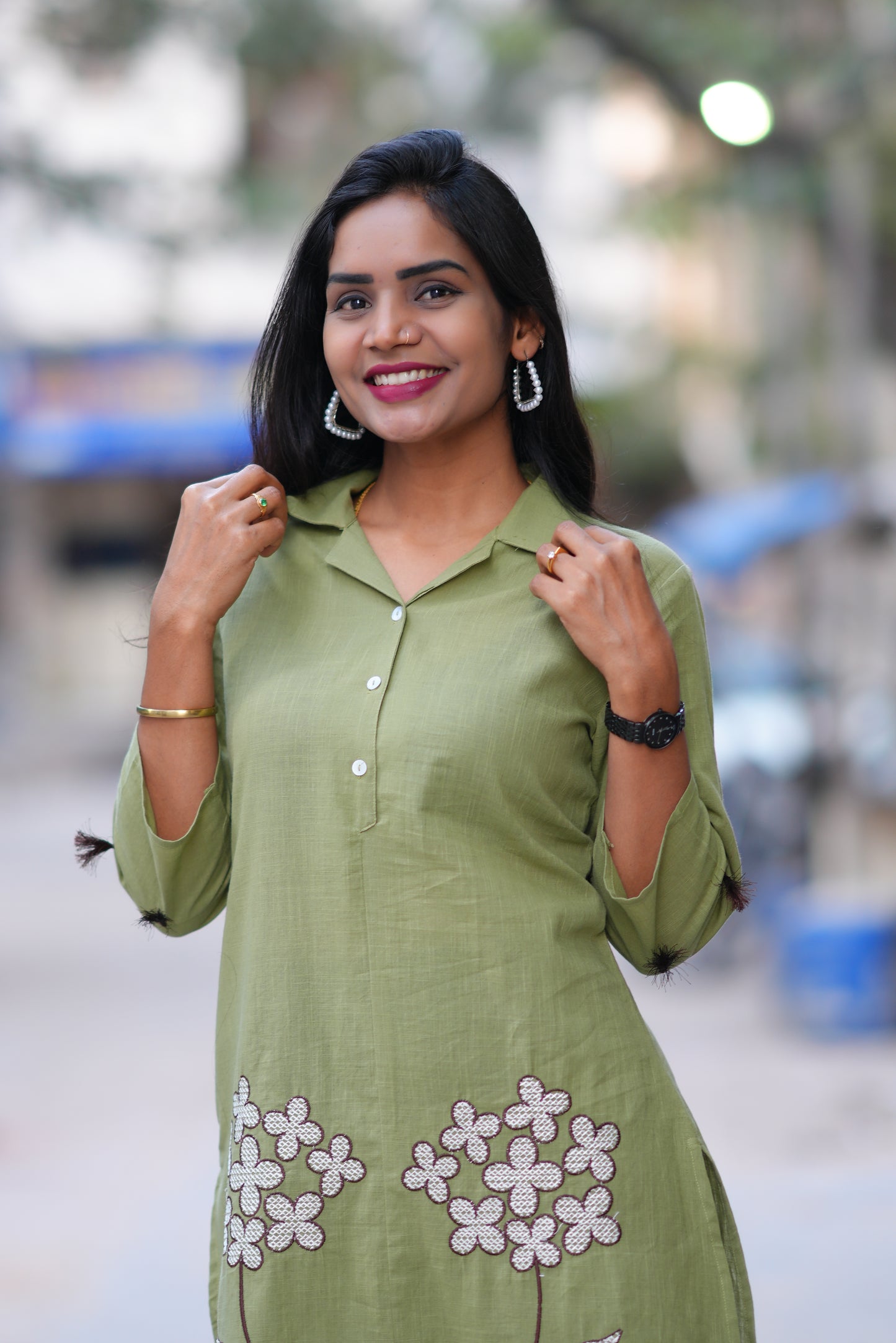 Mehendi Green Color Jaipur Cotton Office Wear Coord Set With Embroidery Work