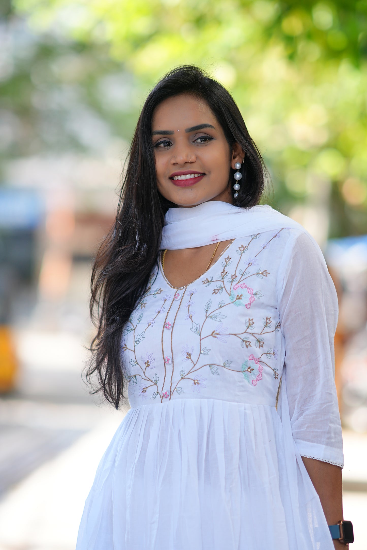 White Color Pure Mul Mul Cotton Anarkali 3 Piece Set With Embriodary Work and Complete Lining