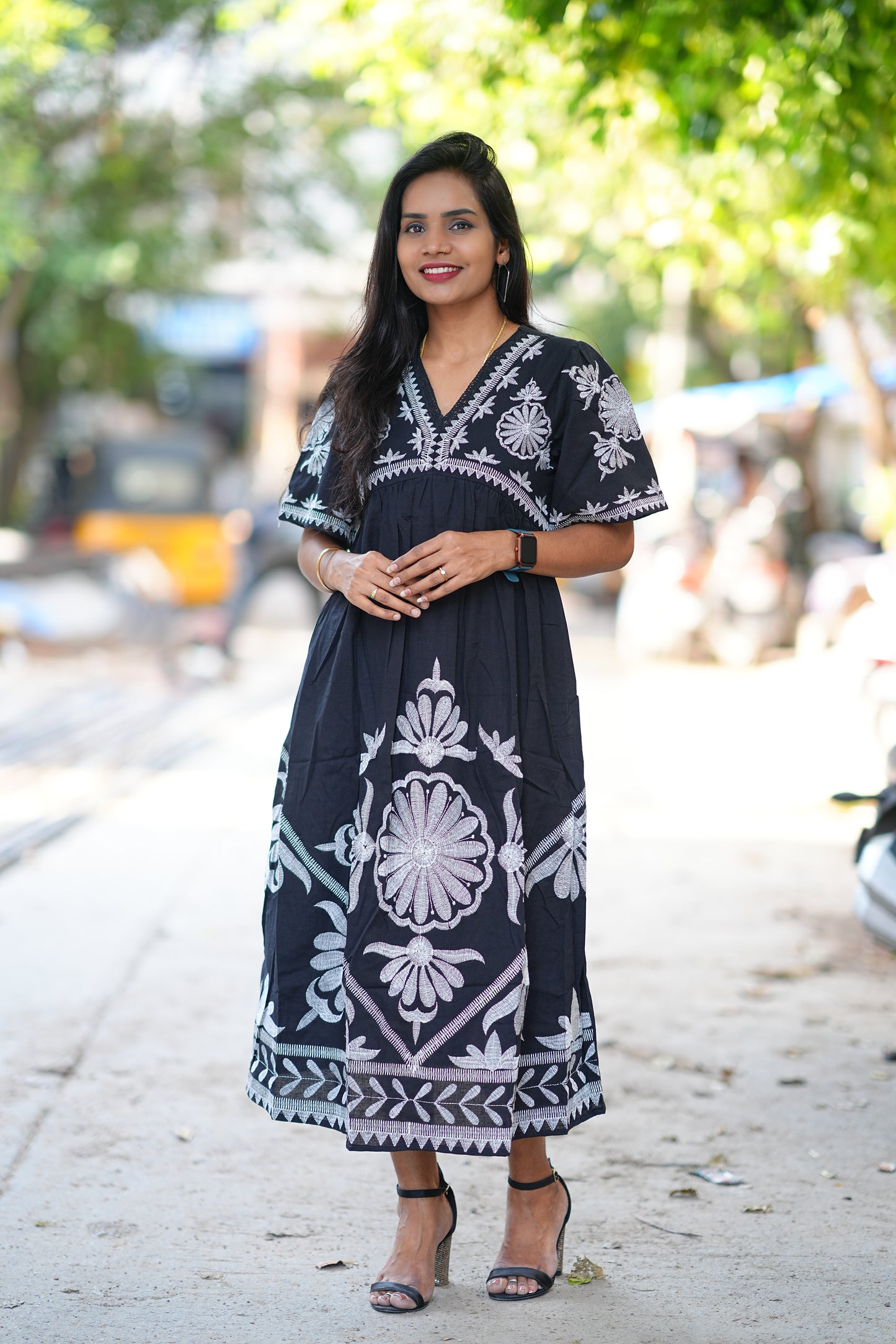 Black Color Premium Fabric Part Wear Maxi With Complete Lining
