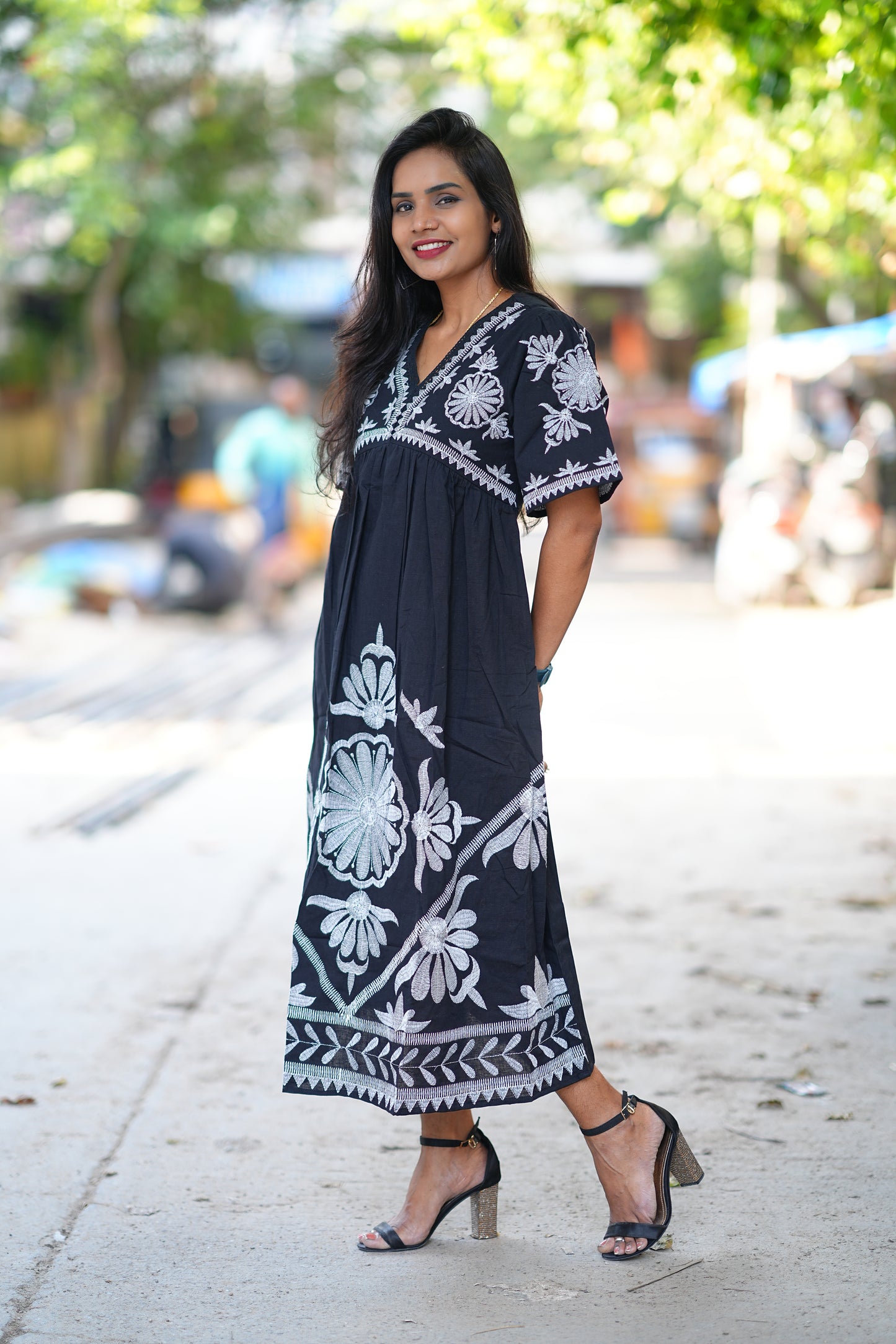 Black Color Premium Fabric Part Wear Maxi With Complete Lining