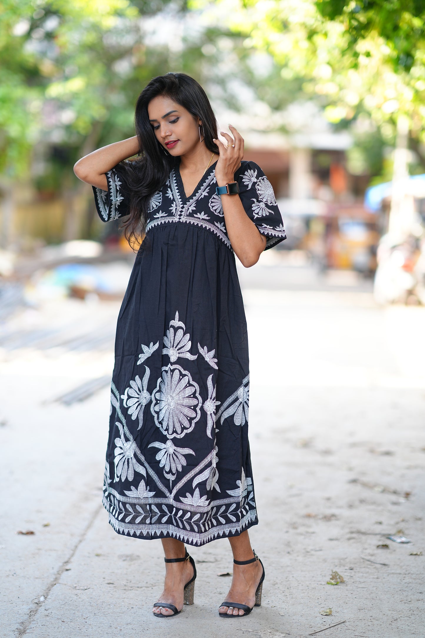 Black Color Premium Fabric Part Wear Maxi With Complete Lining