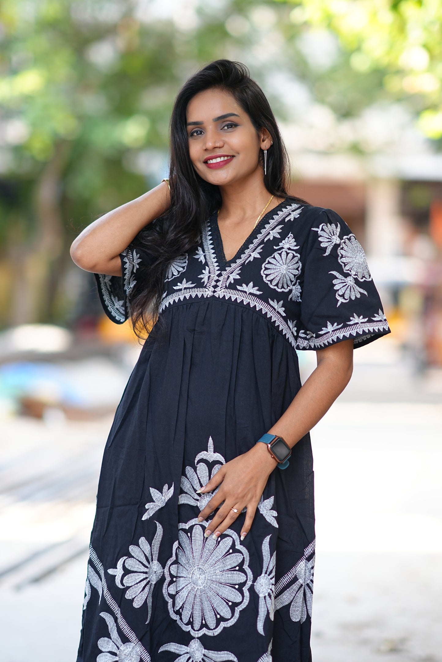 Black Color Premium Fabric Part Wear Maxi With Complete Lining