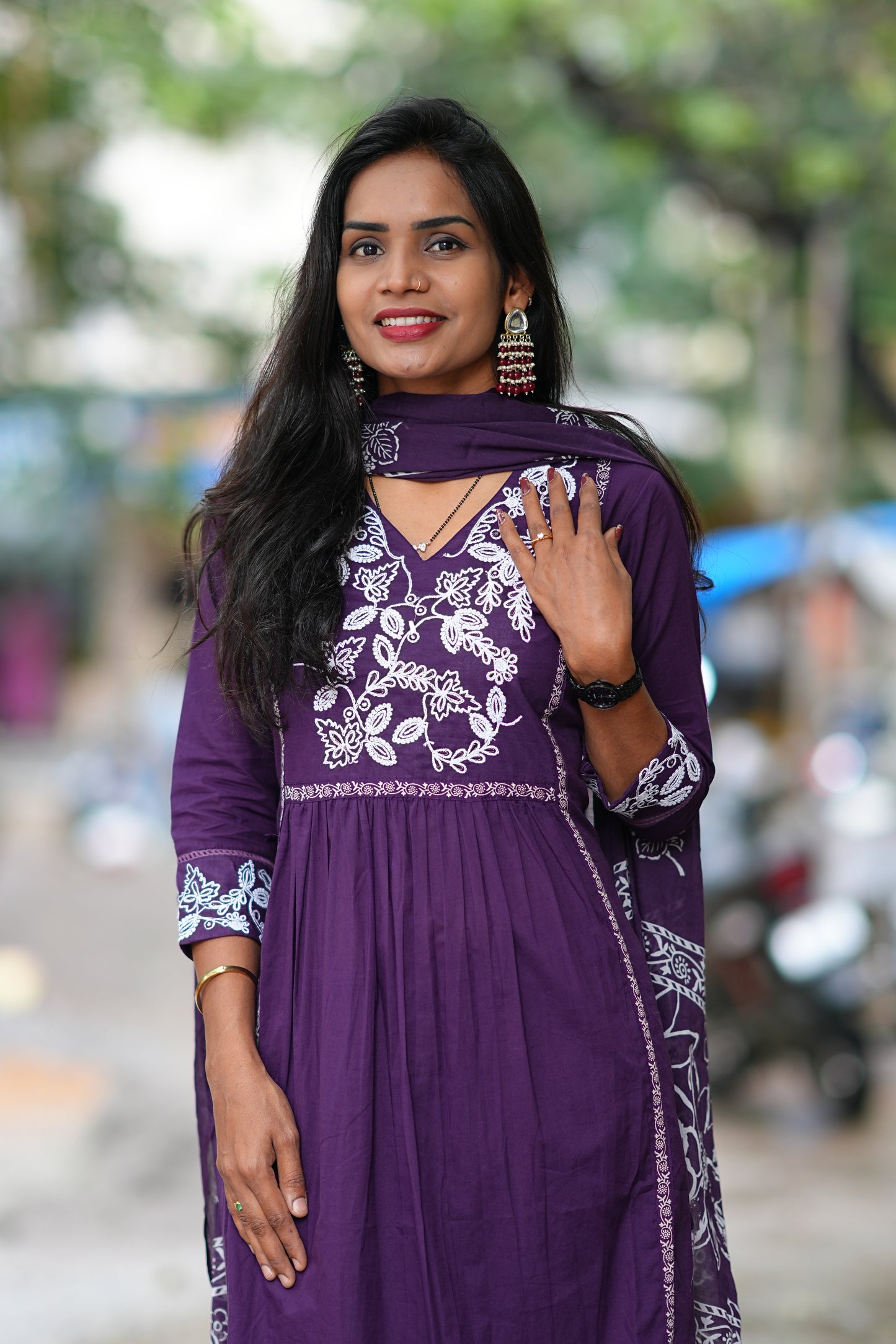 Purple Color Jaipur Cotton Thread Embriodary 3 Piece Set