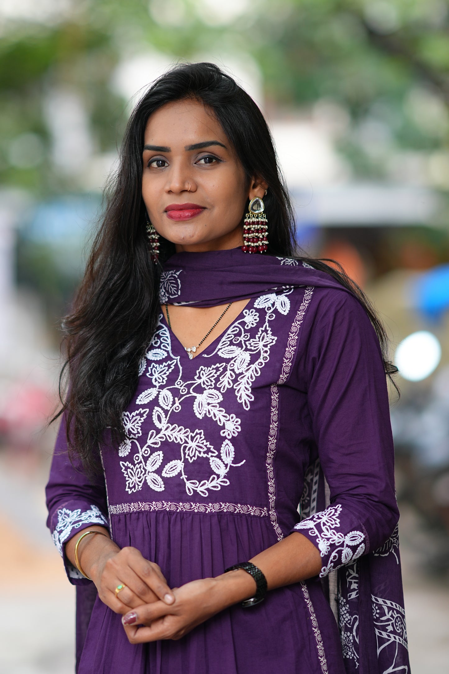 Purple Color Jaipur Cotton Thread Embriodary 3 Piece Set