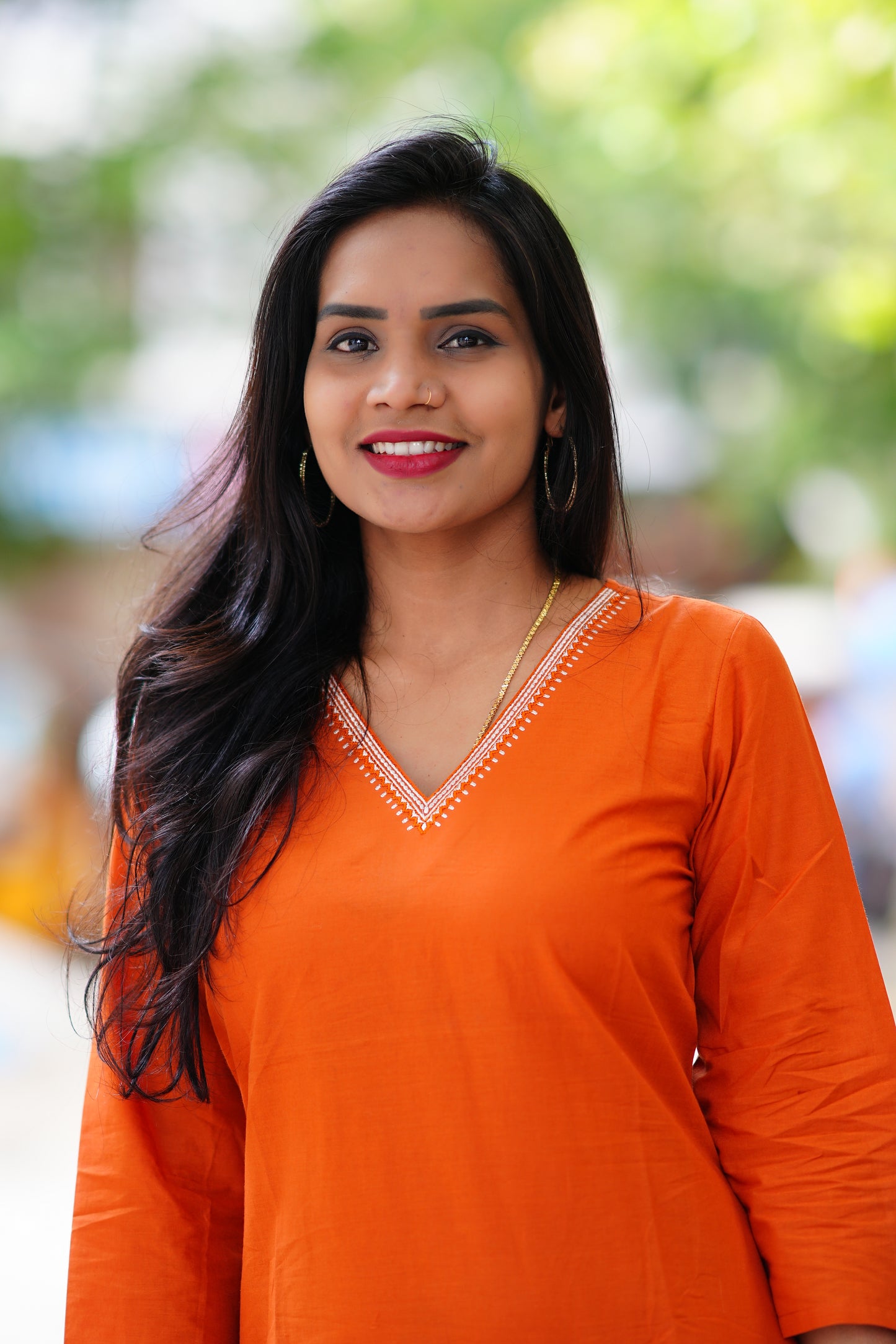 Orange Cord Set With Elephant Thread Embroidary Work