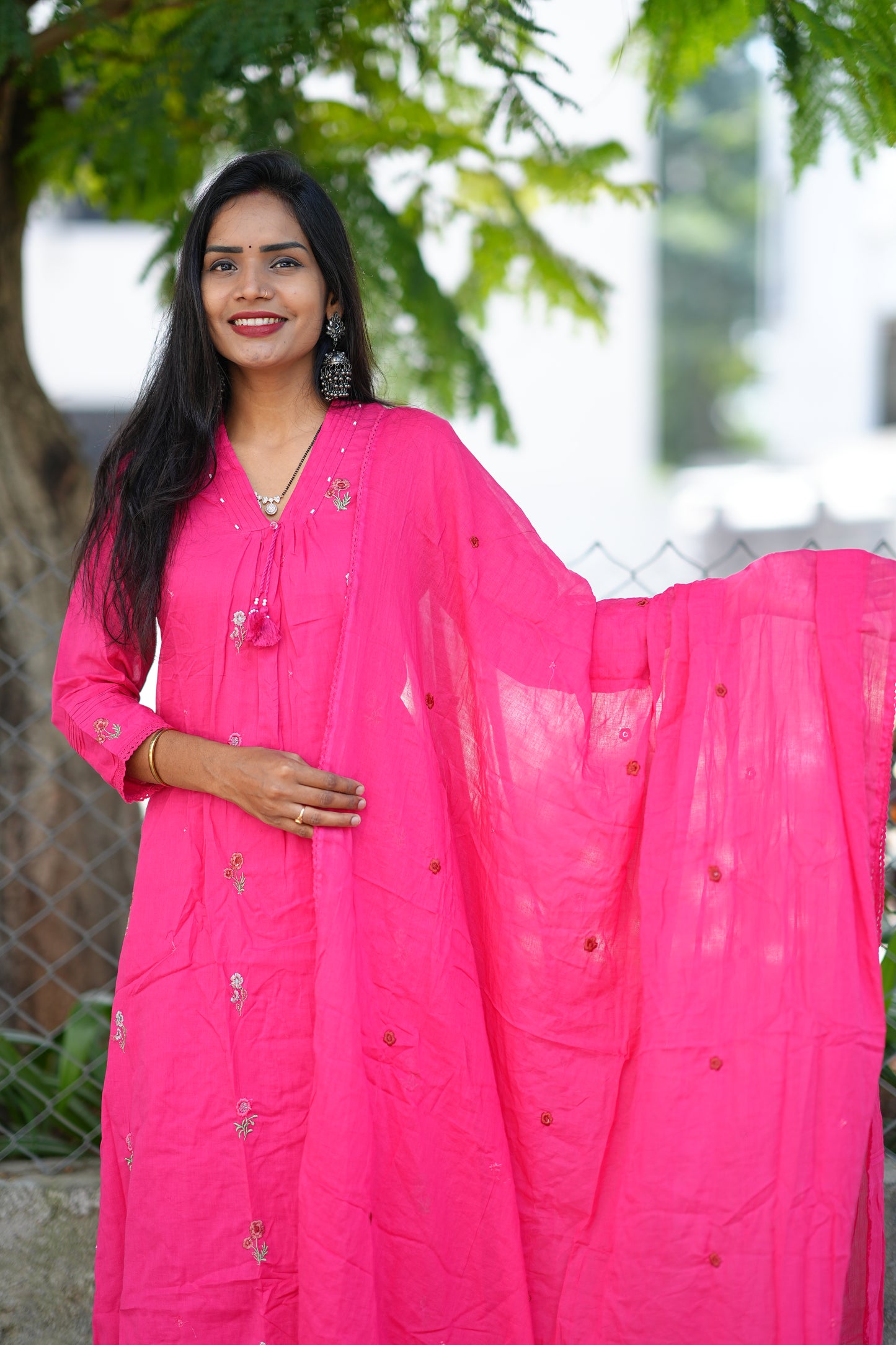 Pink Color Pure Mul Mul Cotton 3 piece set With Complete Lining