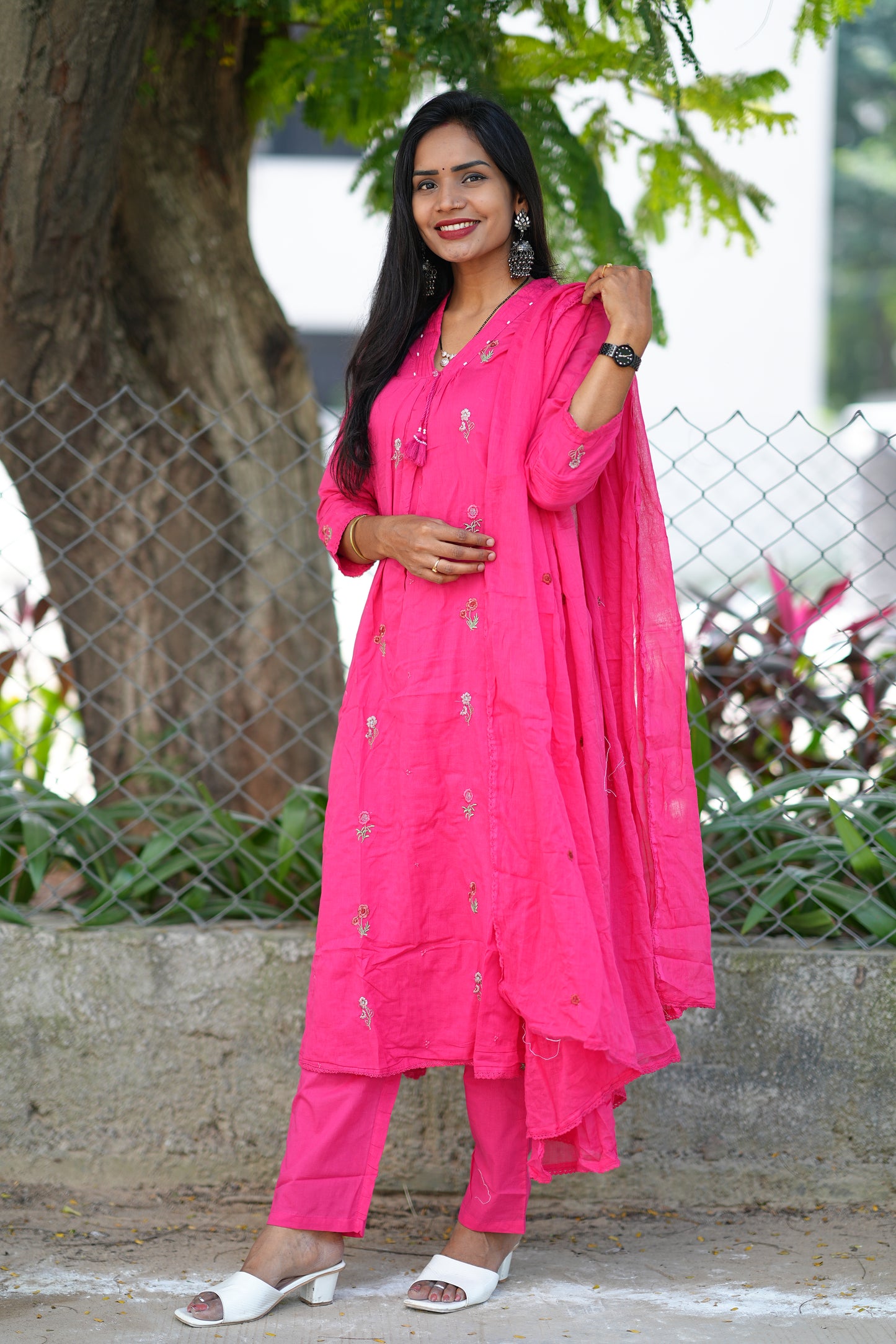 Pink Color Pure Mul Mul Cotton 3 piece set With Complete Lining