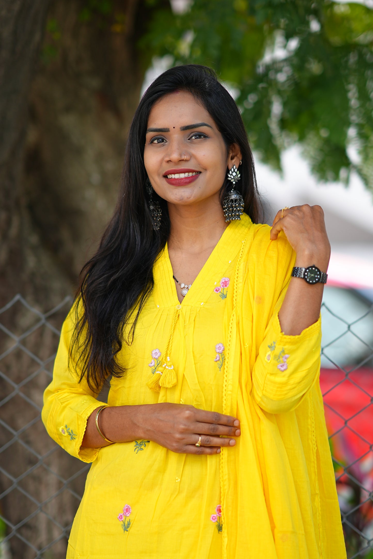 Beautiful Yellow Color Mul Cotton 3 Piece Set With Complete Lining