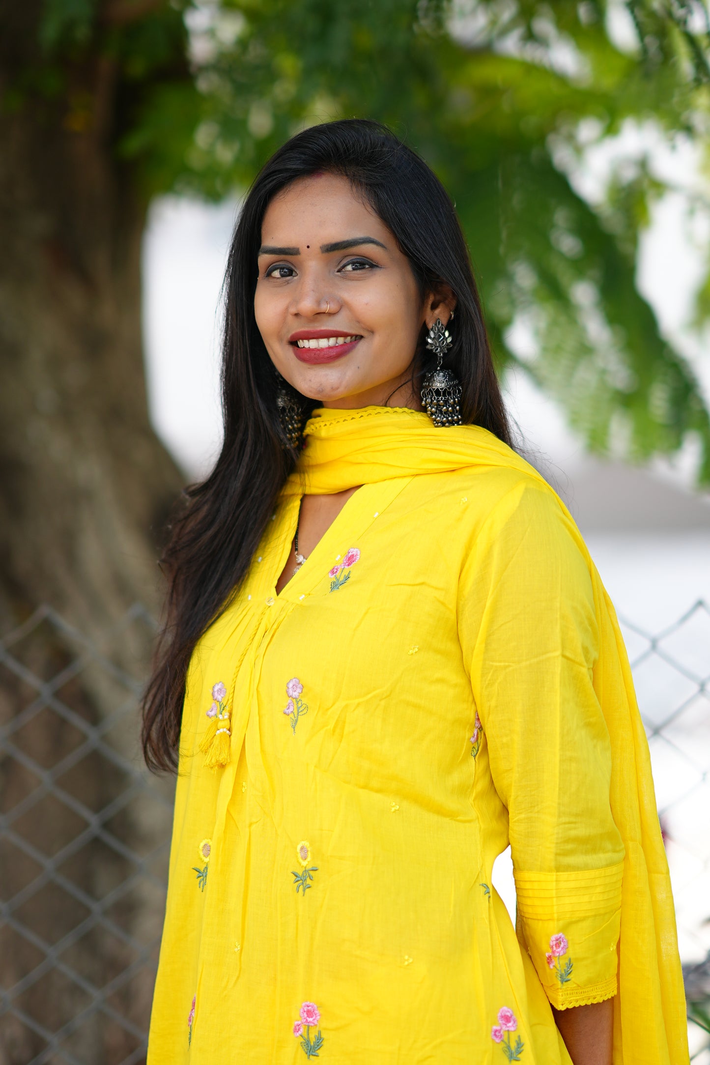Beautiful Yellow Color Mul Cotton 3 Piece Set With Complete Lining