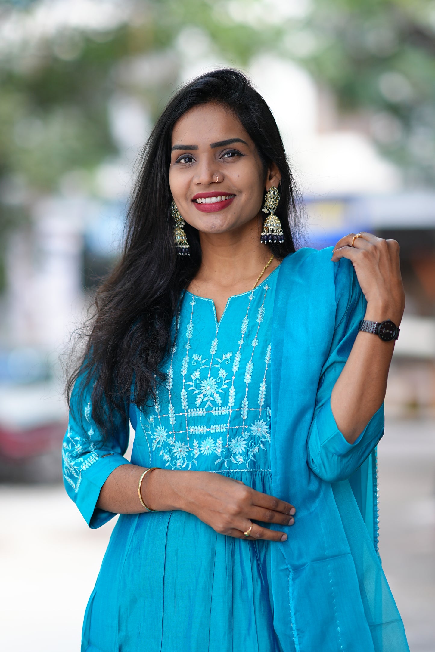 Teal Green Viscose Festive Wear 3 Piece Set