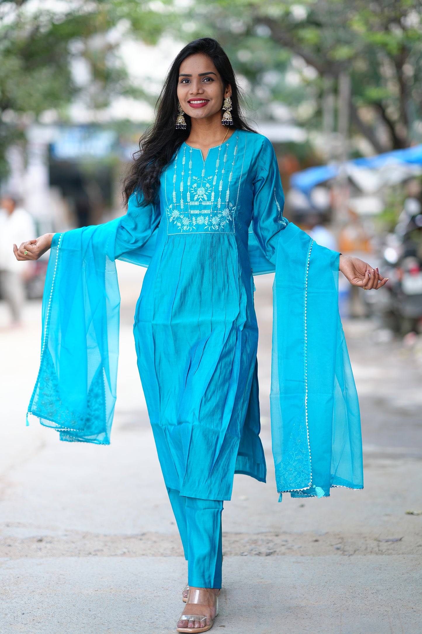 Teal Green Viscose Festive Wear 3 Piece Set