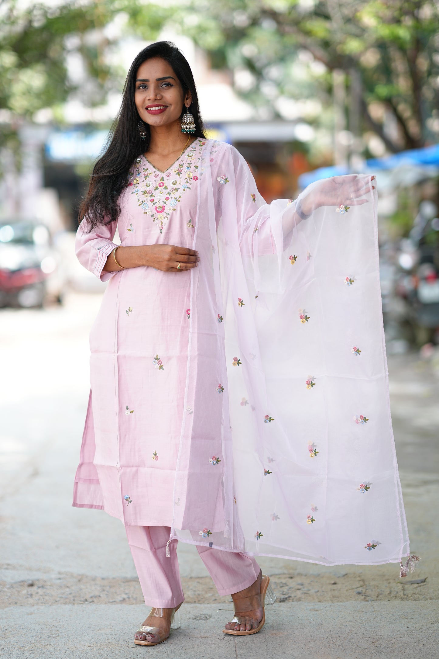 Pink Viscose Festive Wear 3 Piece Set