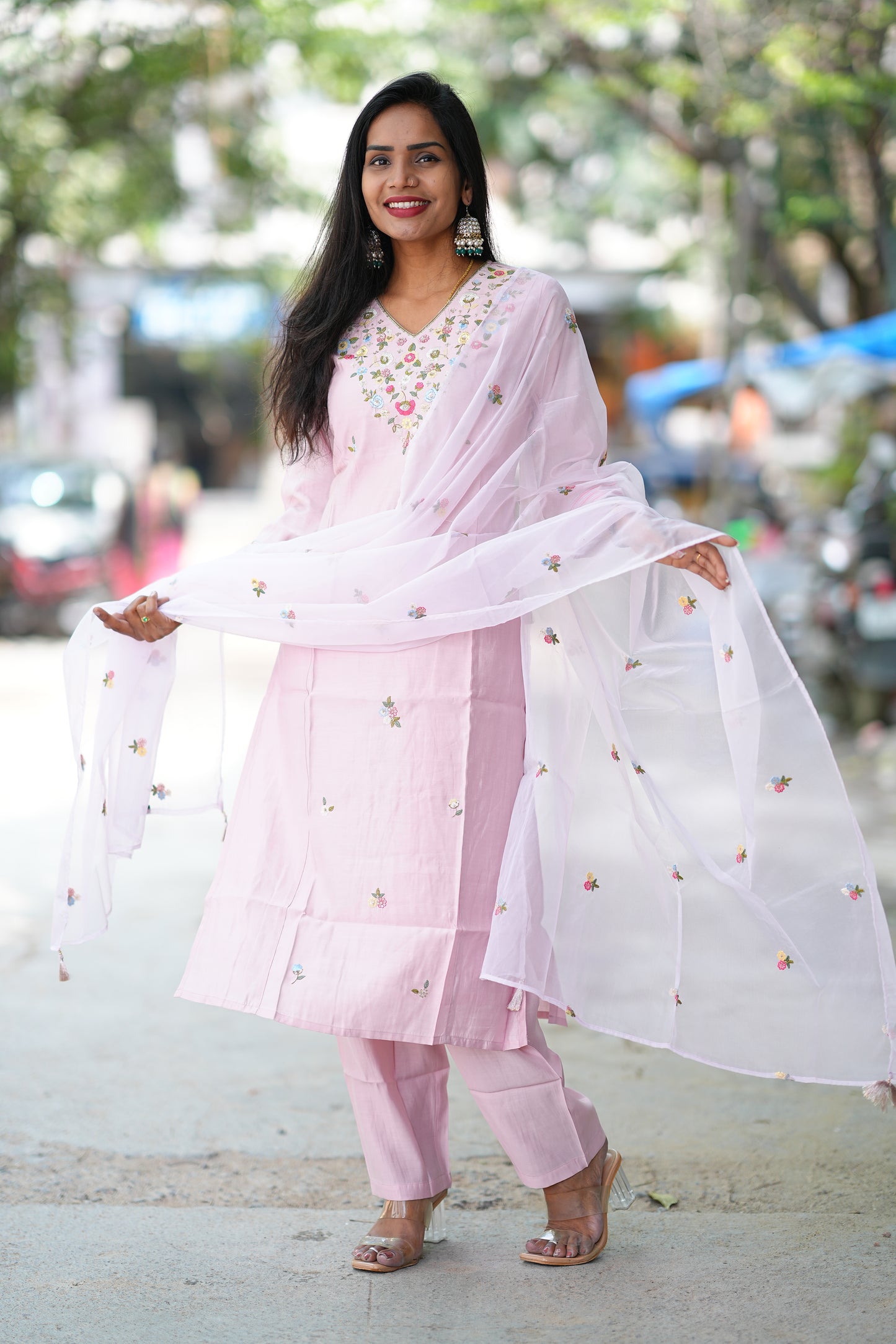 Pink Viscose Festive Wear 3 Piece Set