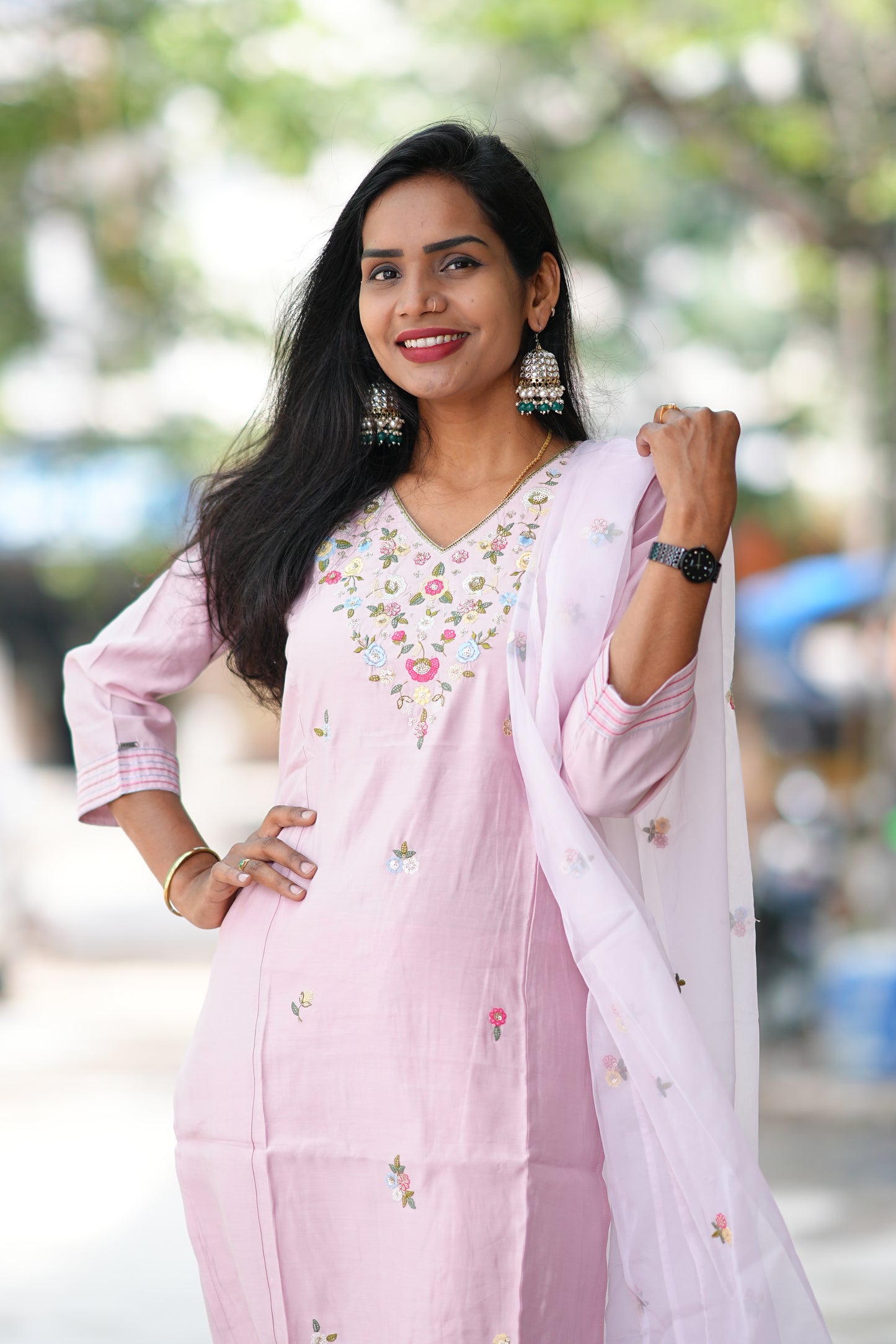 Pink Viscose Festive Wear 3 Piece Set