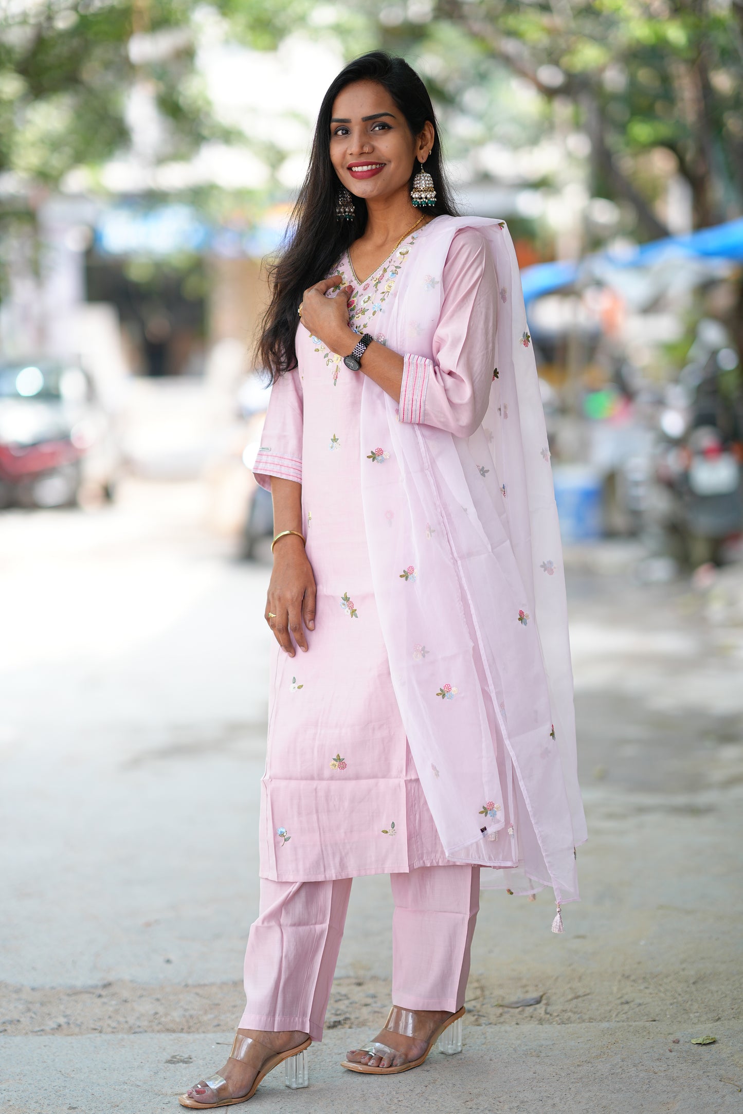 Pink Viscose Festive Wear 3 Piece Set