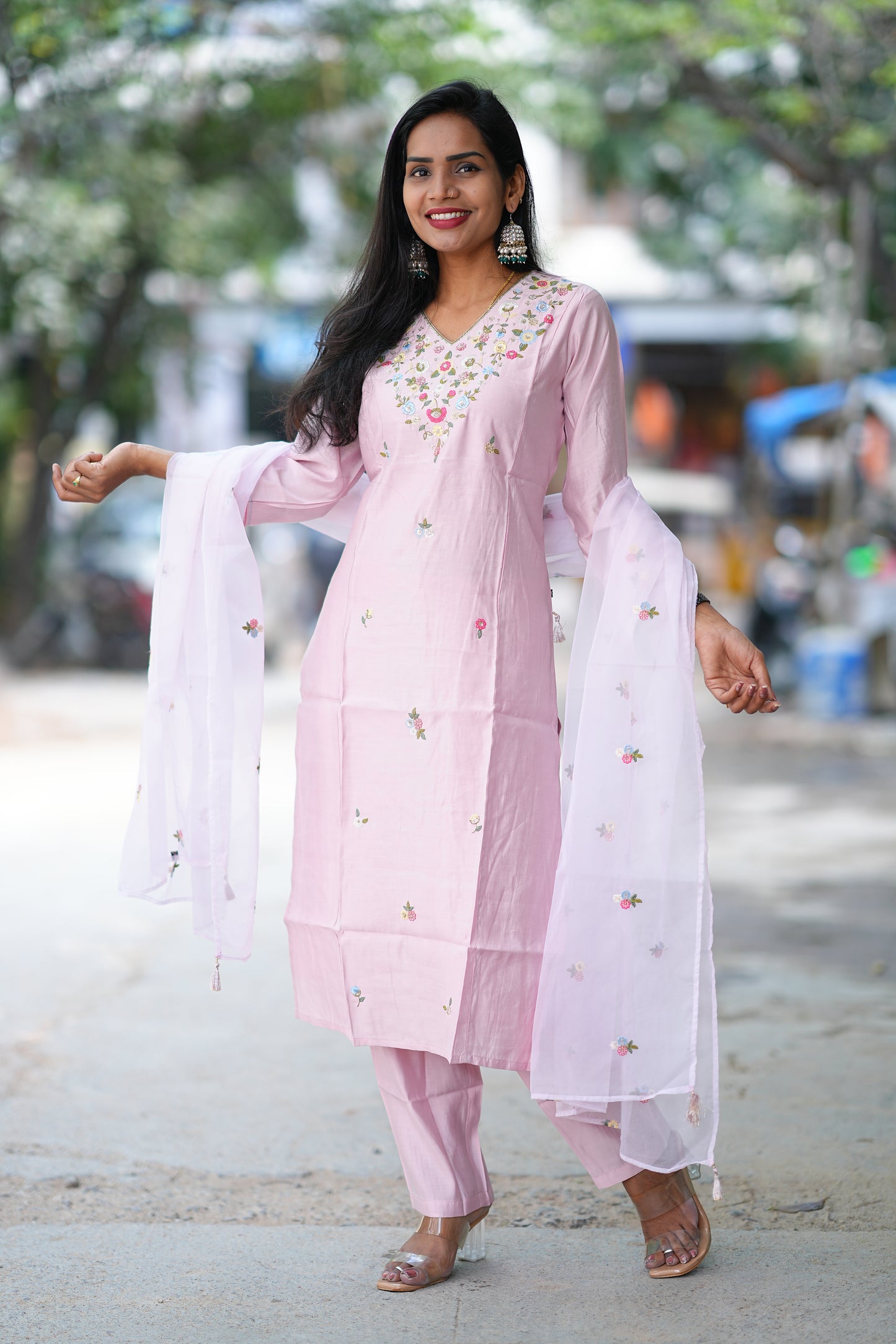 Pink Viscose Festive Wear 3 Piece Set
