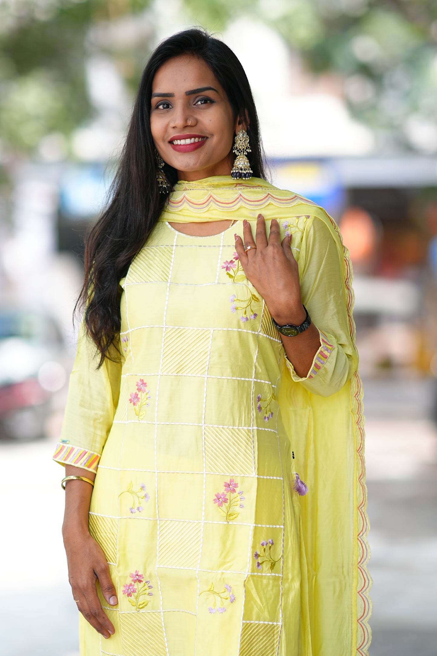 Yellow Color Designer Wear 3 Piece Set in Viscose Fabric