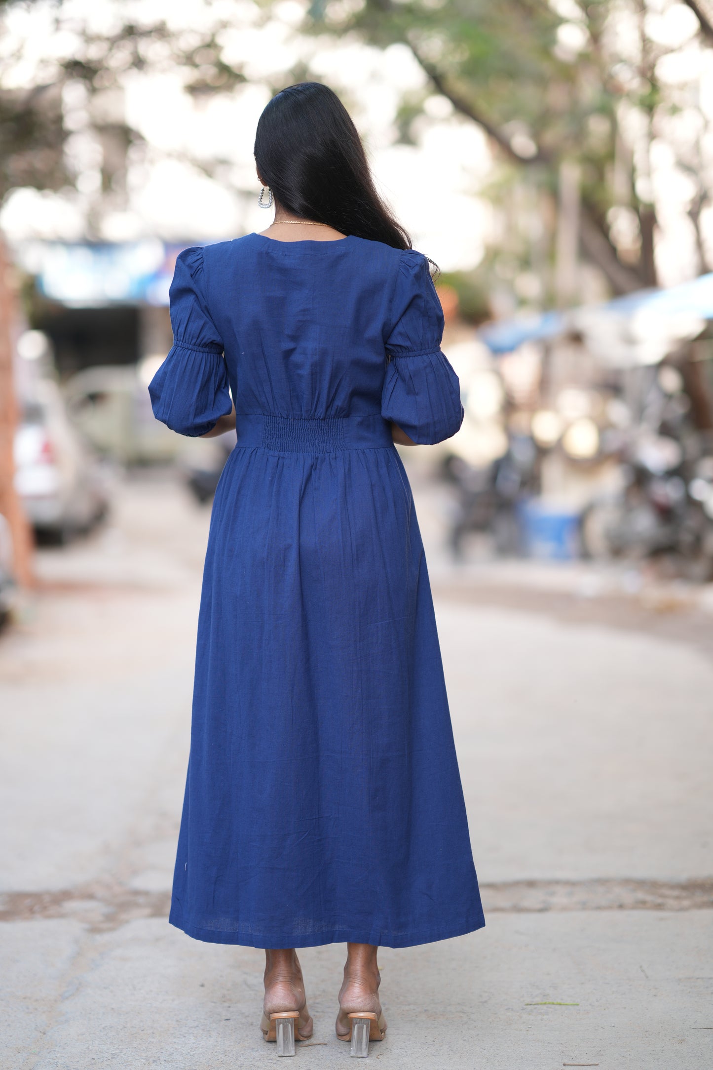 Blue Color Jaipur Cotton Frock With Embroidery Work