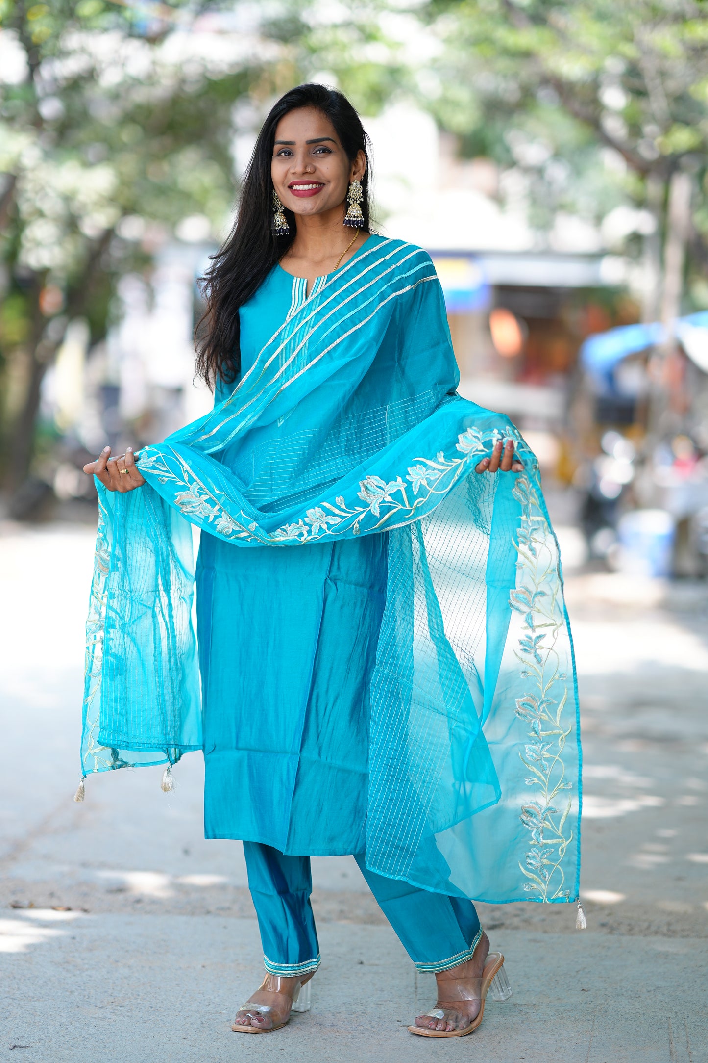 Rama Green Desginer Wear 3 Piece Set in Viscose Fabric