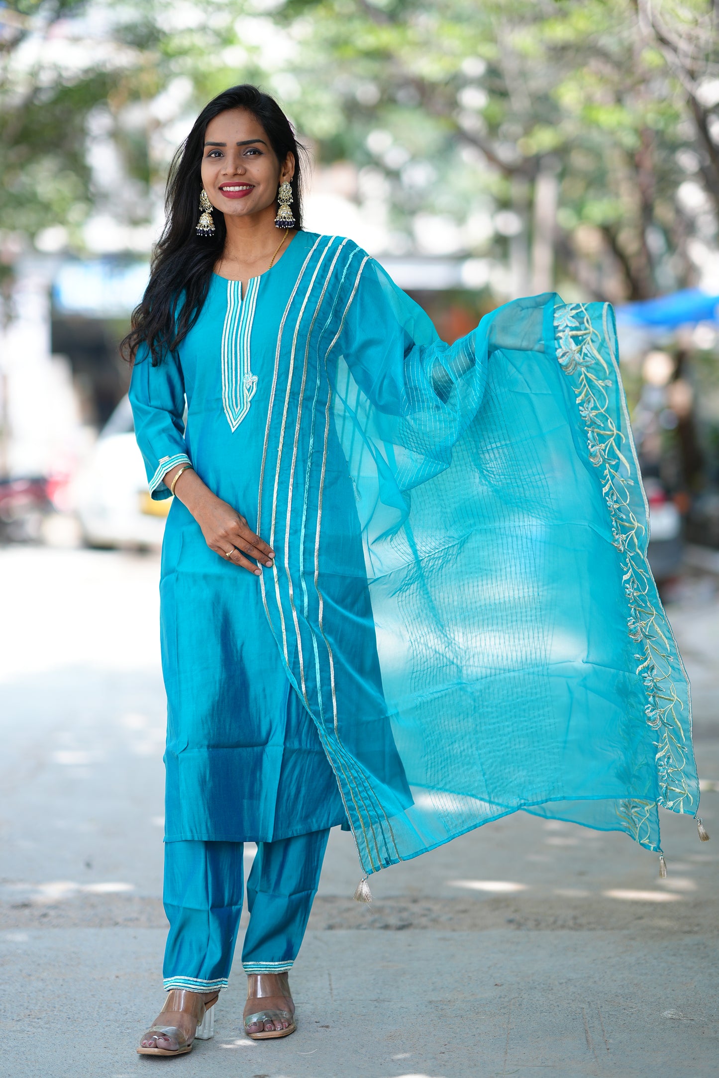 Rama Green Desginer Wear 3 Piece Set in Viscose Fabric