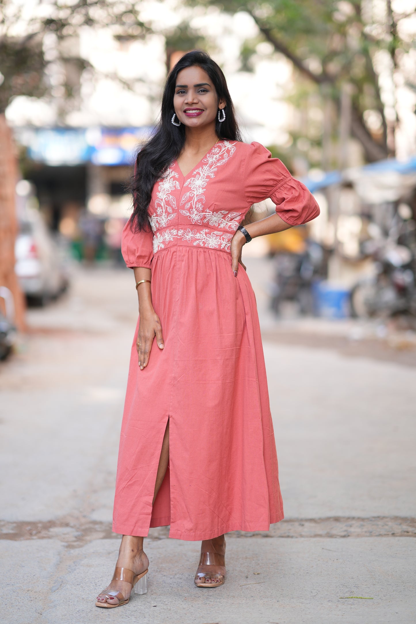 Orange Color Jaipuri Cotton Premium Frock With Embroidery Work