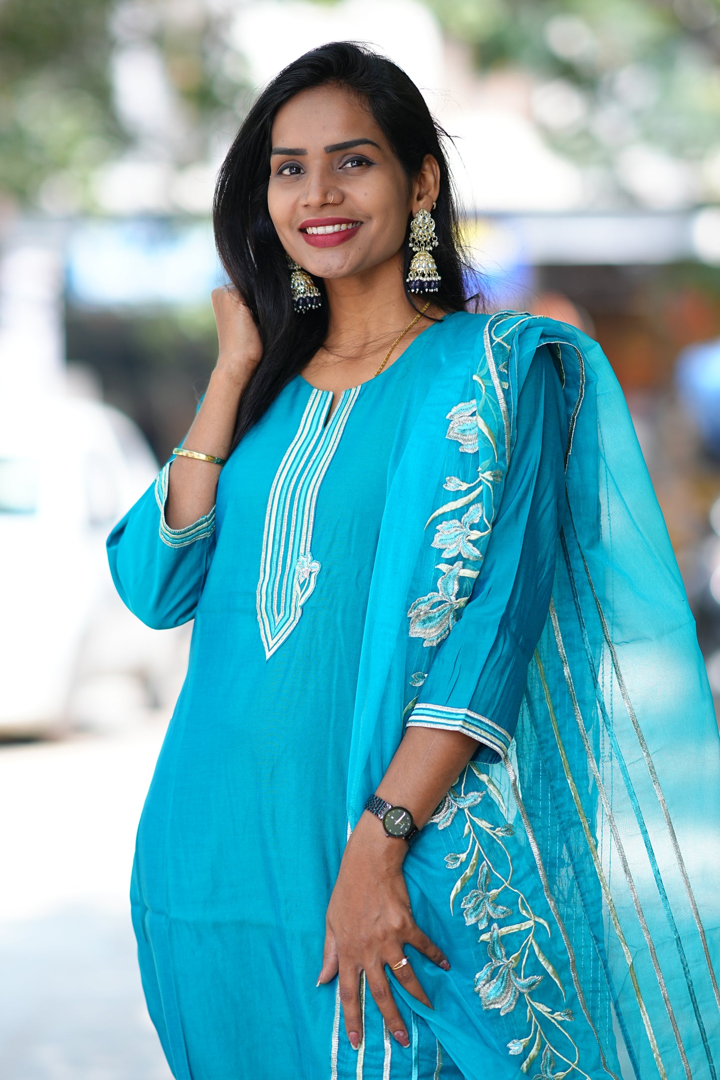 Rama Green Desginer Wear 3 Piece Set in Viscose Fabric