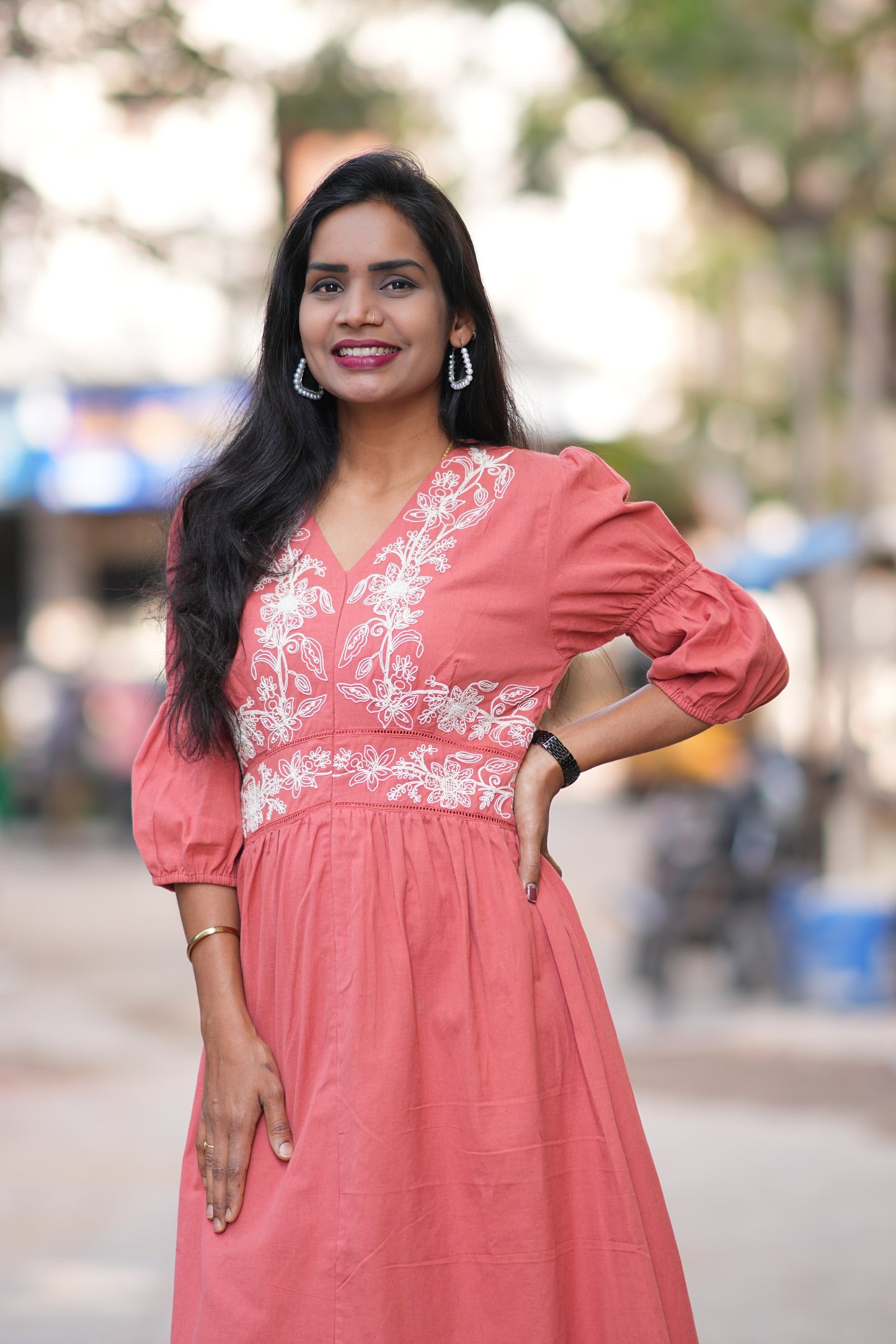 Rust Orange Jaipur Cotton Frock With Embroidery Work