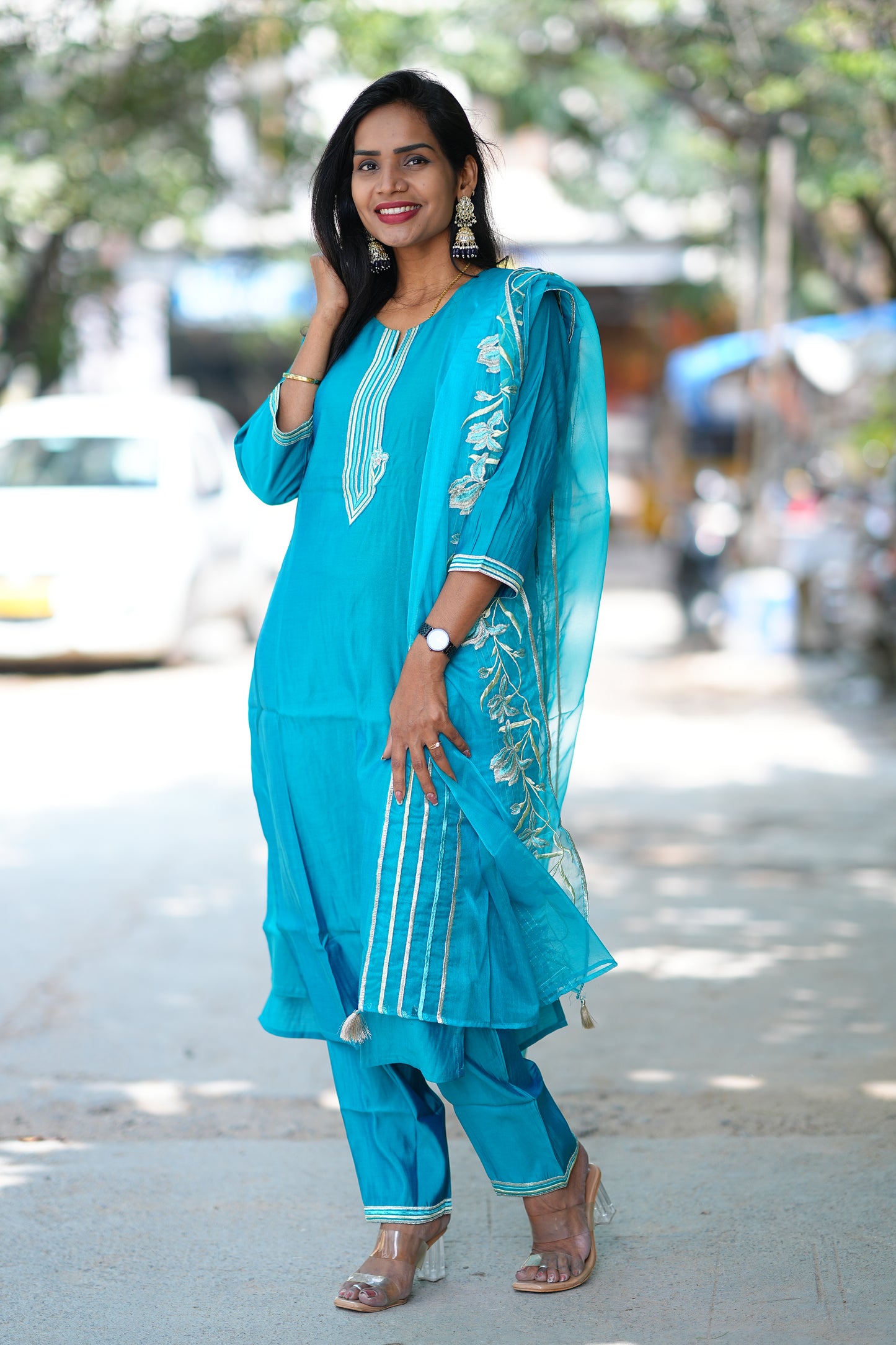 Rama Green Desginer Wear 3 Piece Set in Viscose Fabric