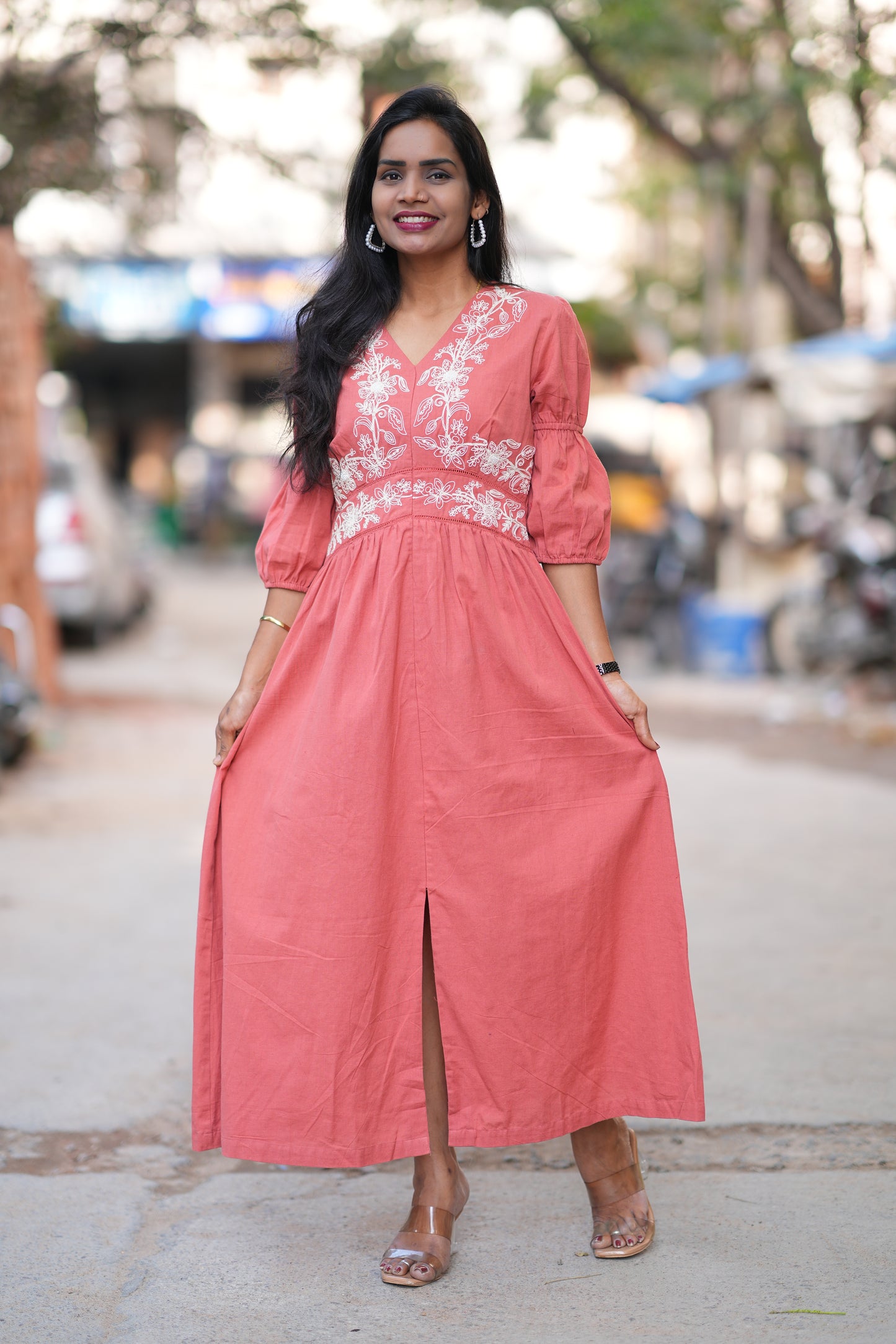 Orange Color Jaipuri Cotton Premium Frock With Embroidery Work