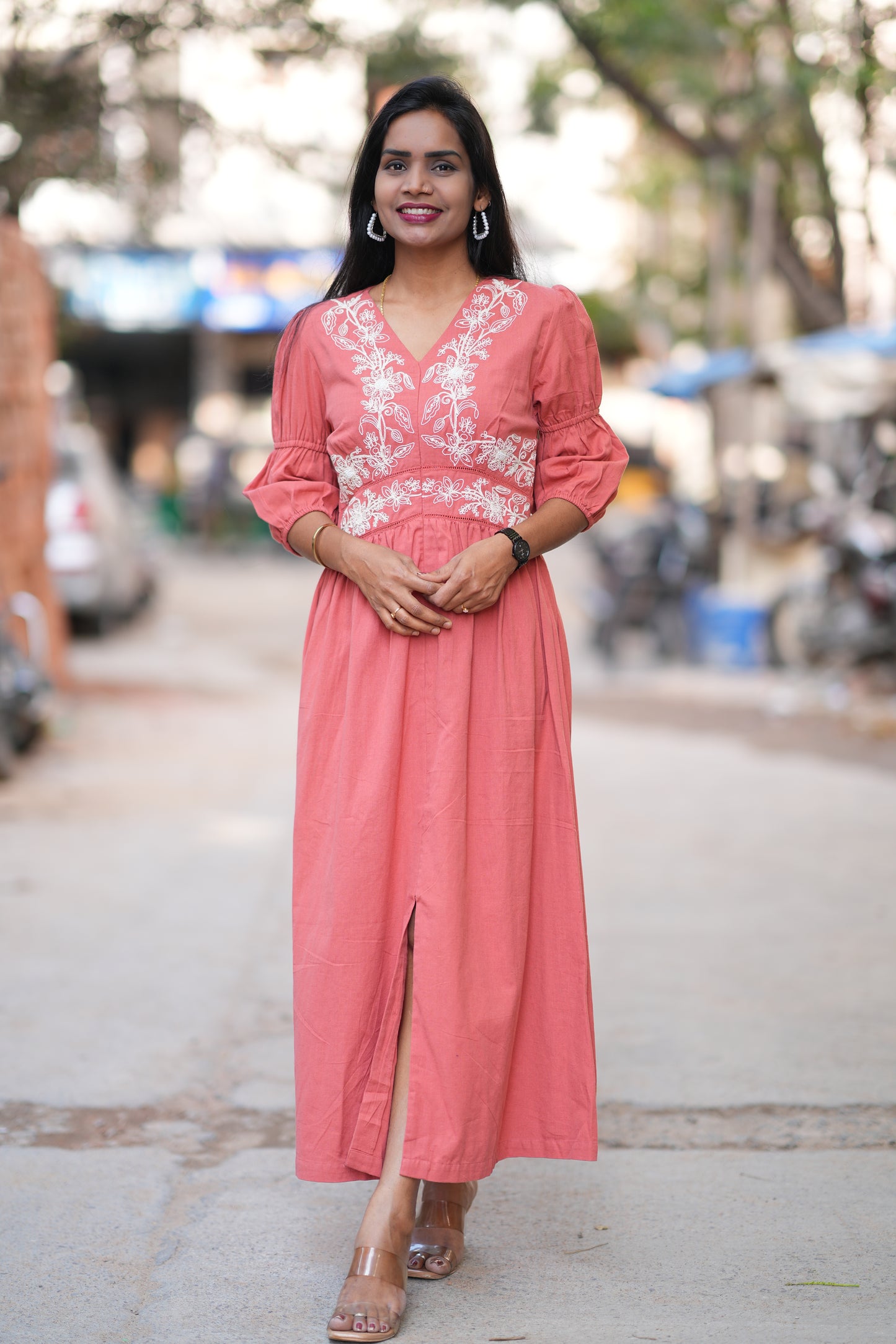 Orange Color Jaipuri Cotton Premium Frock With Embroidery Work